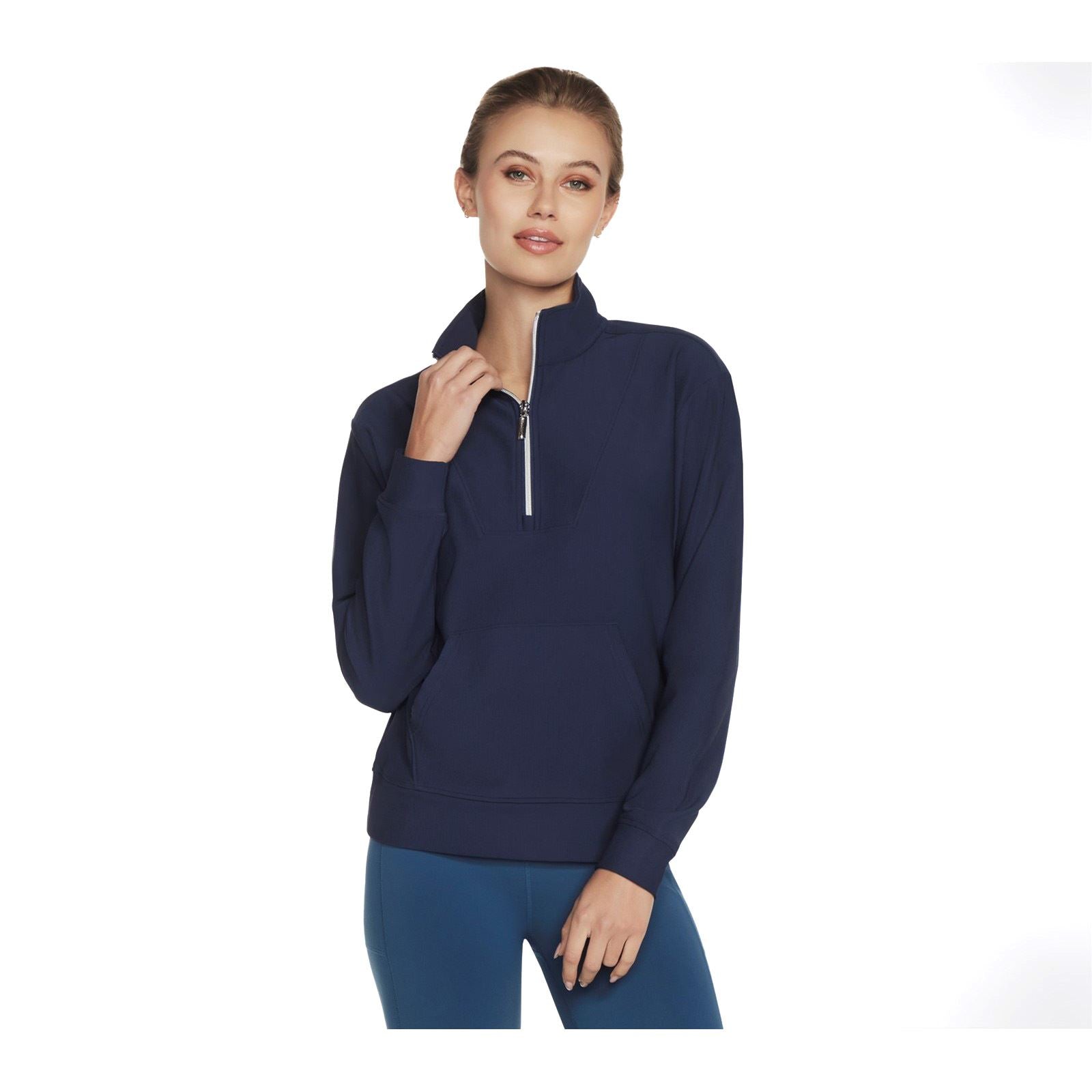 Skechers Performance GoLuxe Rib 1/4 Zip Pull-Over Bleu En Polyester Pour Femmes