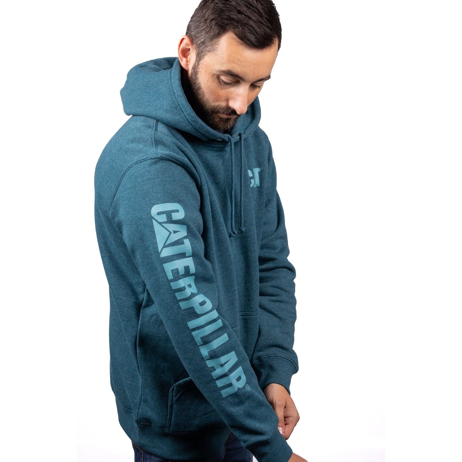 Caterpillar Trademark Banner Sweat À Capuche Bleu En Coton Pour Homme