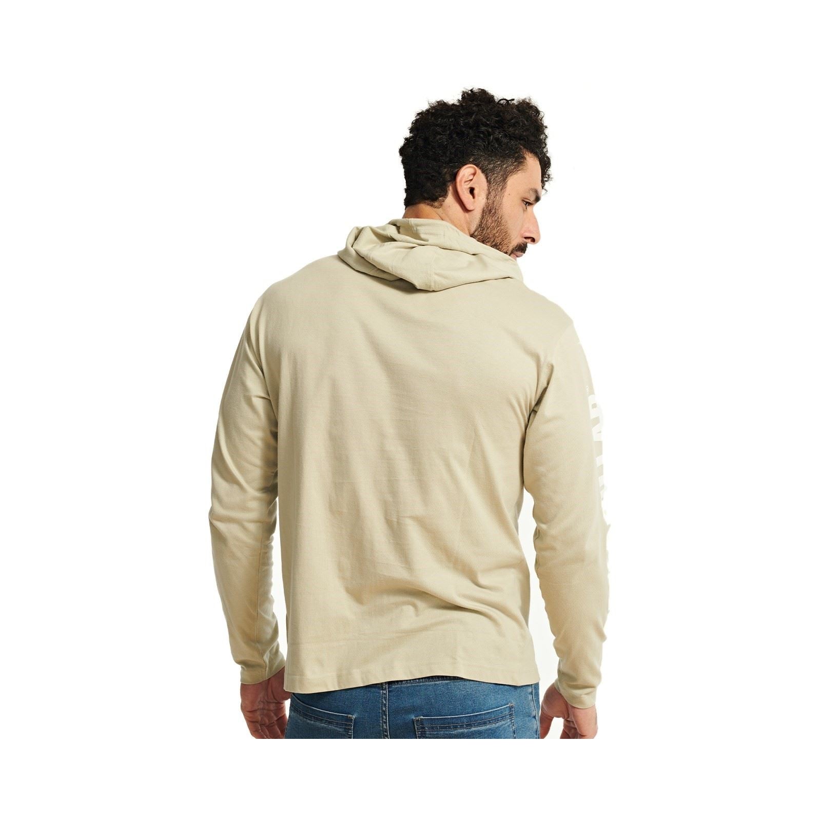 Caterpillar Hooded Long Sleeve T-Shirt En Coton Beige Pour Hommes