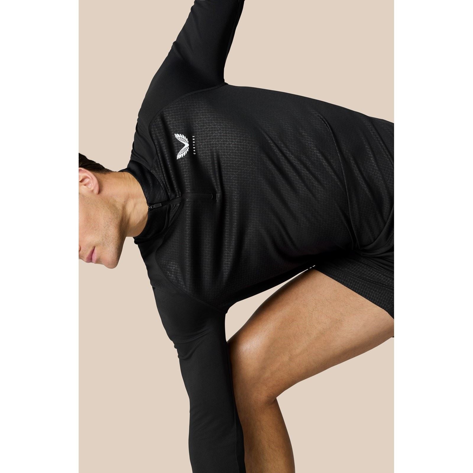Castore Adapt 1/4 Zip Top T-Shirts De Sport Actifs Pour Hommes En Polyester Noir