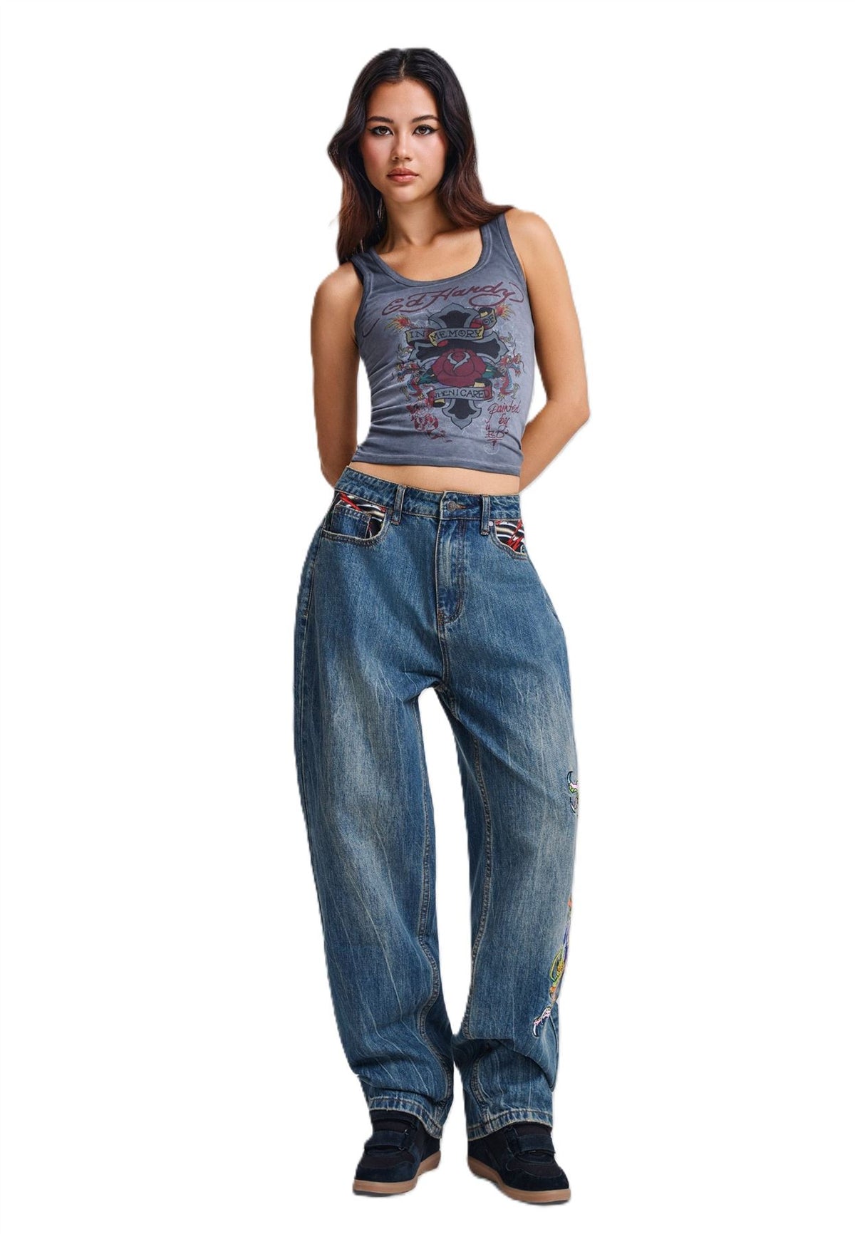 Ed Hardy In Memory of When I Cared Fitted T-Shirts Noirs Pour Femmes