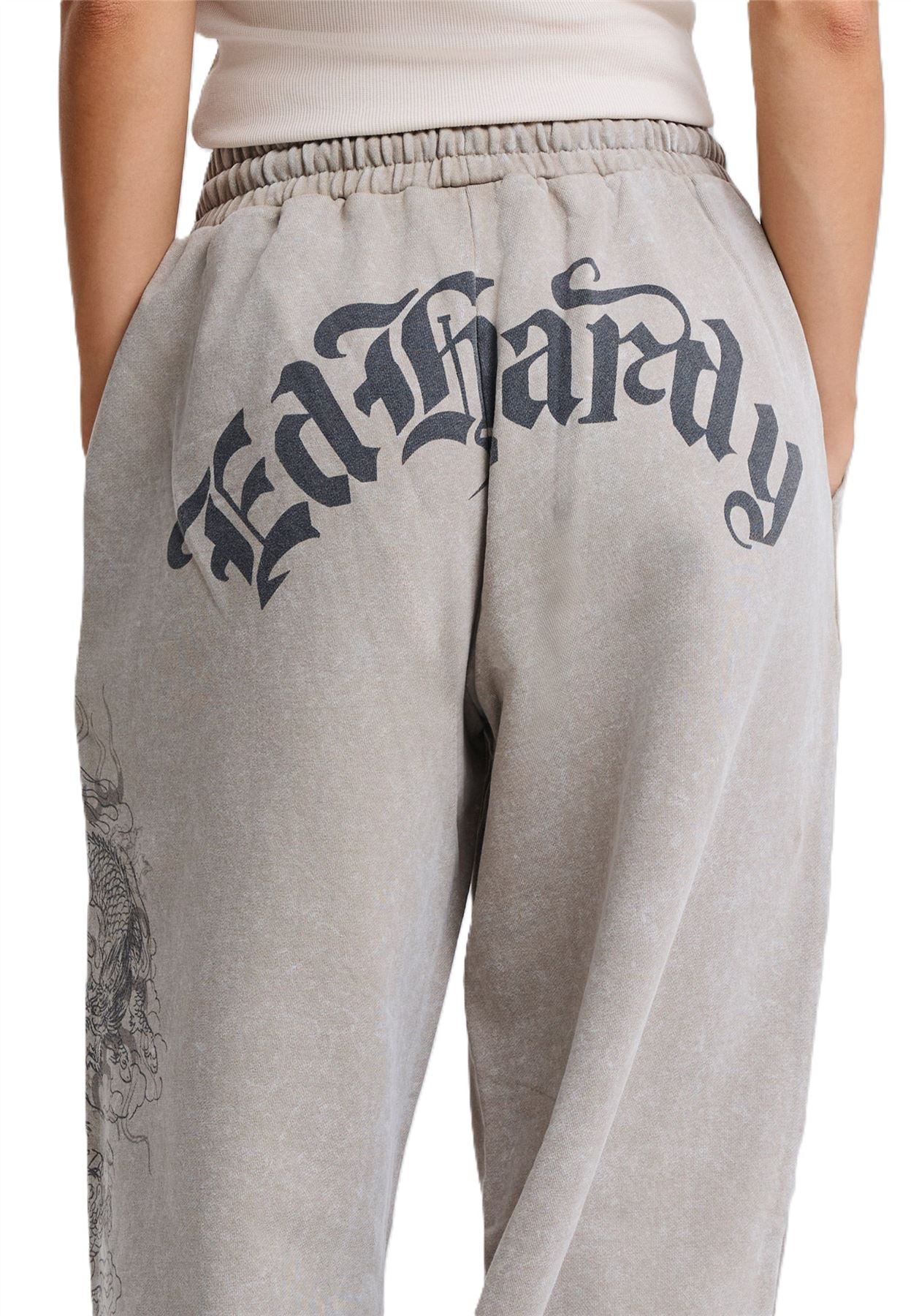 Ed Hardy Gothic Dragon Stone Wash Jogging Gris Pour Femmes