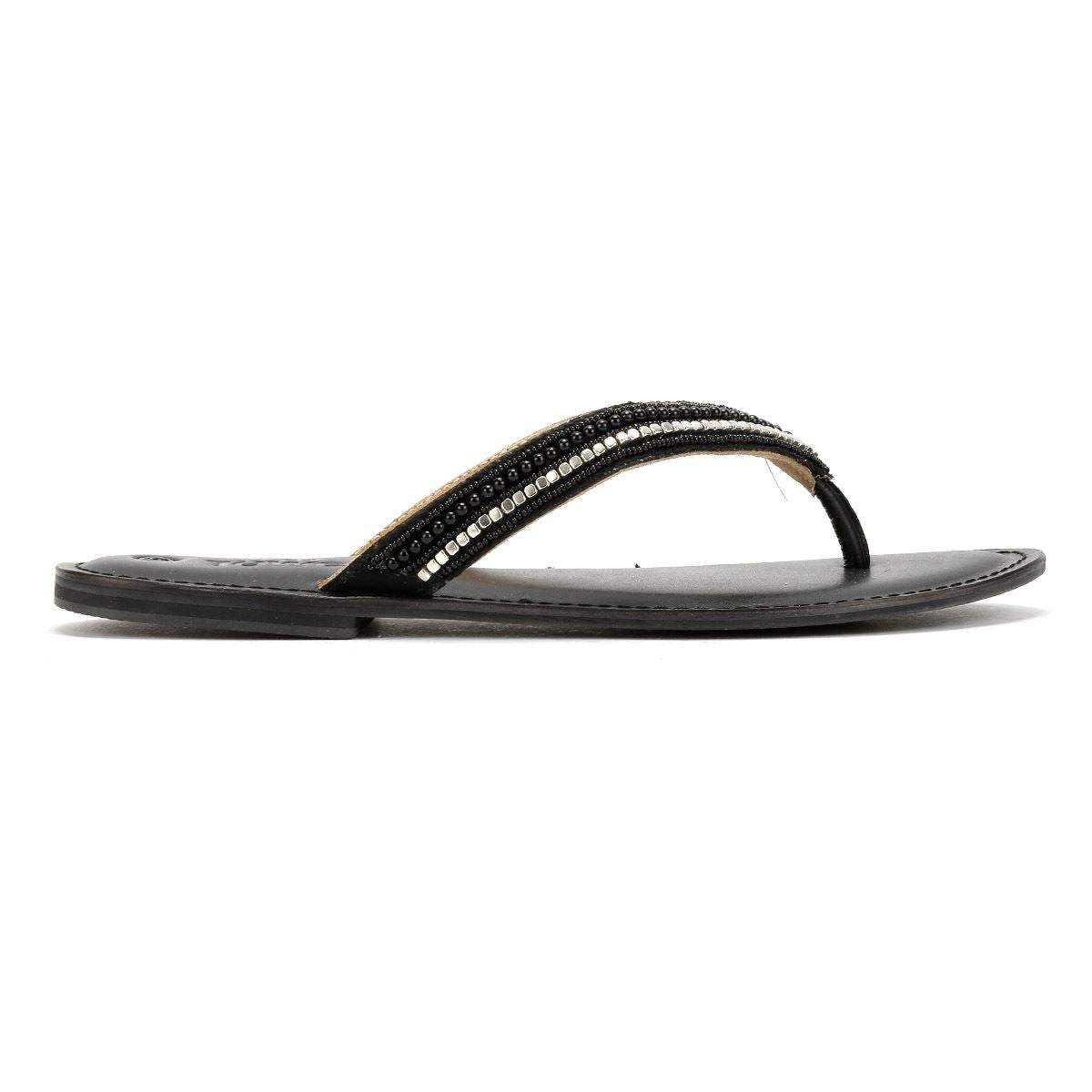 Tower London Metallic Bead Thong Sandales Noires Pour Femmes