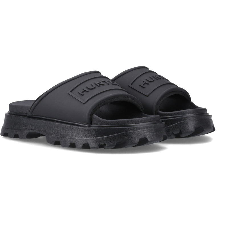 Hunter Moulded Stacked Slider Slides Pour Femmes En Polyester Noir