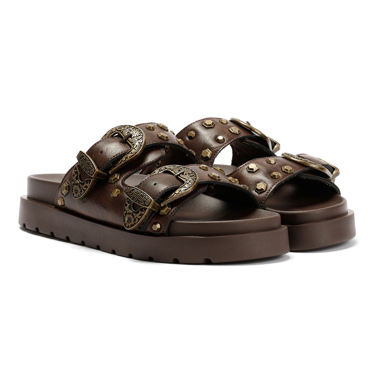Buffalo Raya Ari West Sandales En Cuir Marron Pour Femmes