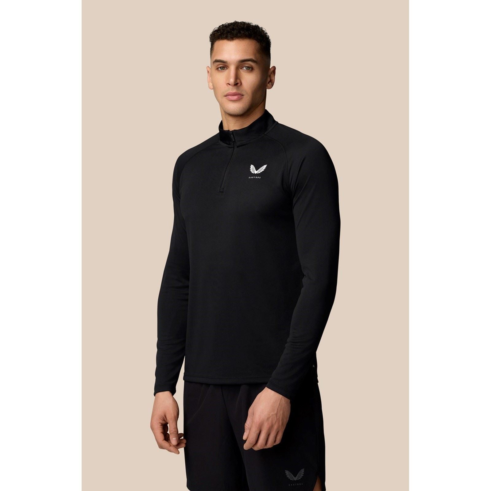 Castore Adapt Training 1/4 Zip Top T-Shirts De Sport Actifs Pour Hommes En Polyester Noir