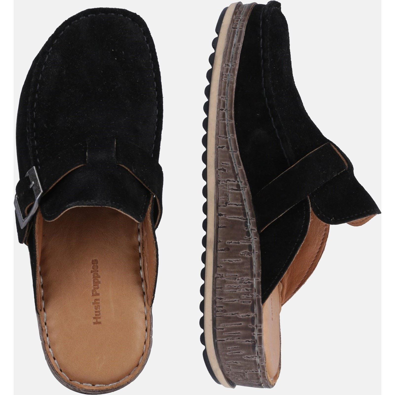 Hush Puppies Sorcha Mule Sandales En Daim Noir Pour Femmes En Cuir
