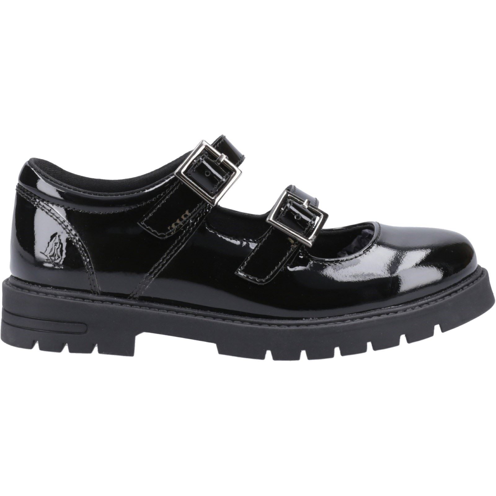 Hush Puppies Ella Patent Junior Chaussures Noires Pour Filles En Cuir