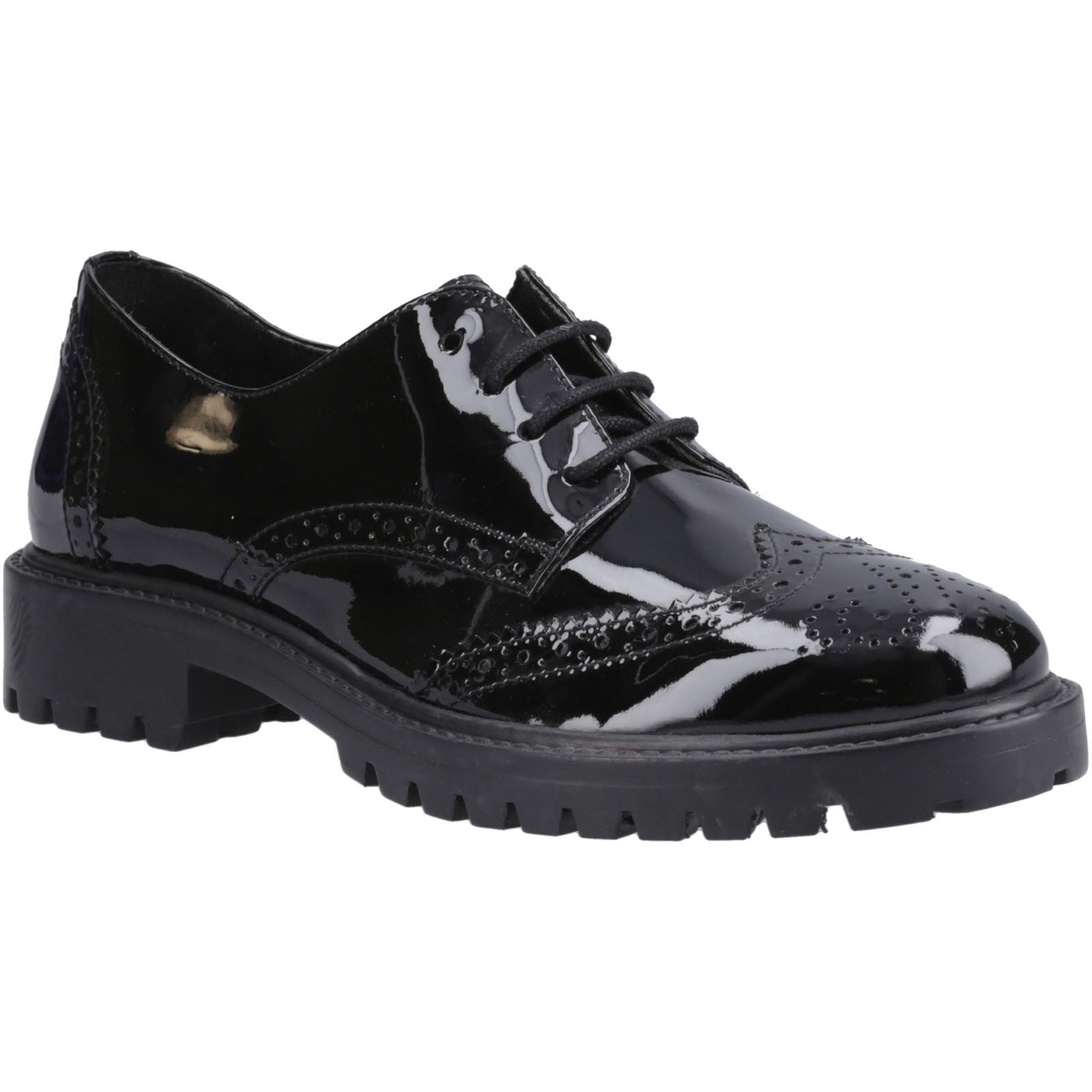 Hush Puppies Athena Patent Chaussures Noires Pour Filles En Cuir