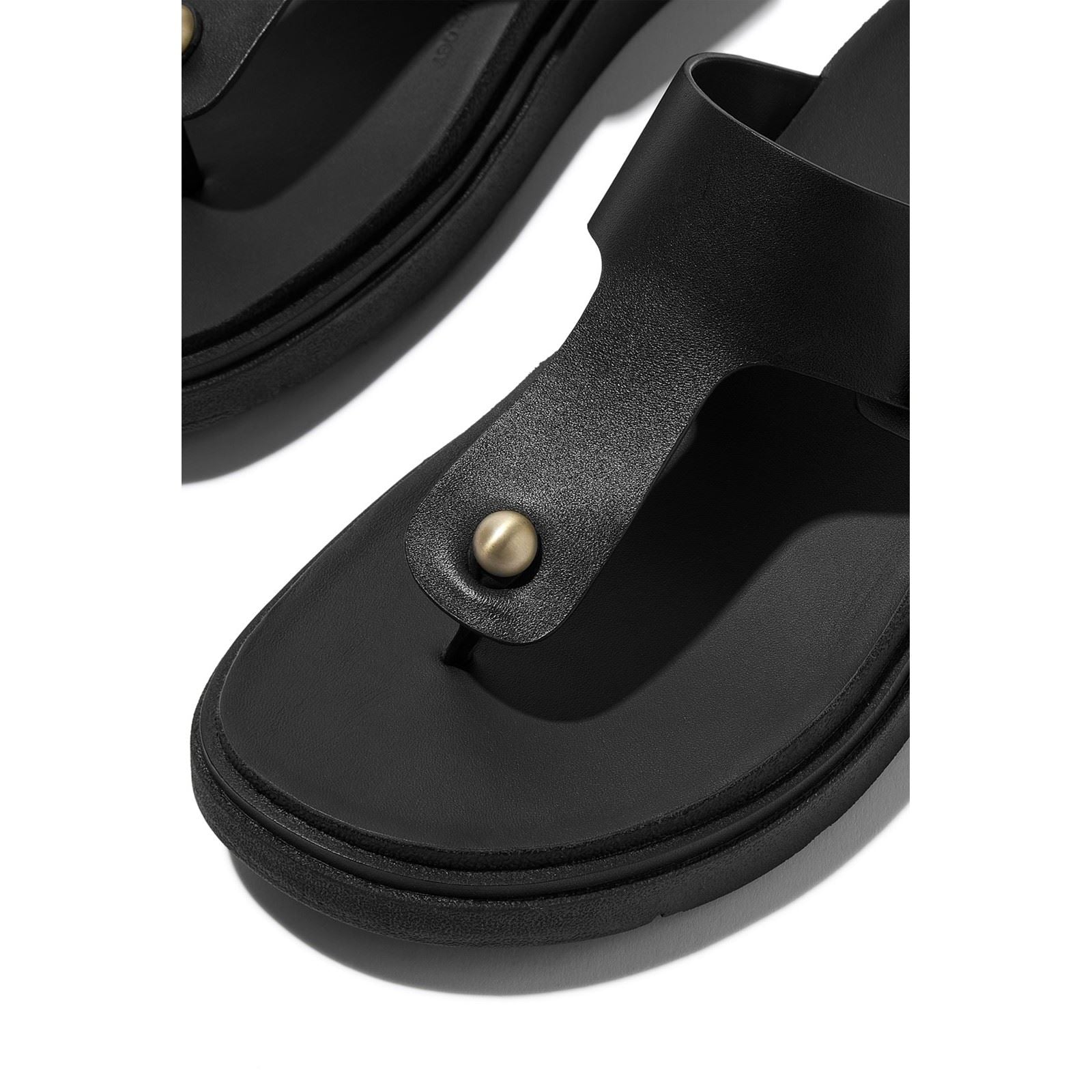 Fitflop Gen-FF Toe-Post Sandales Noires En Cuir Pour Femmes