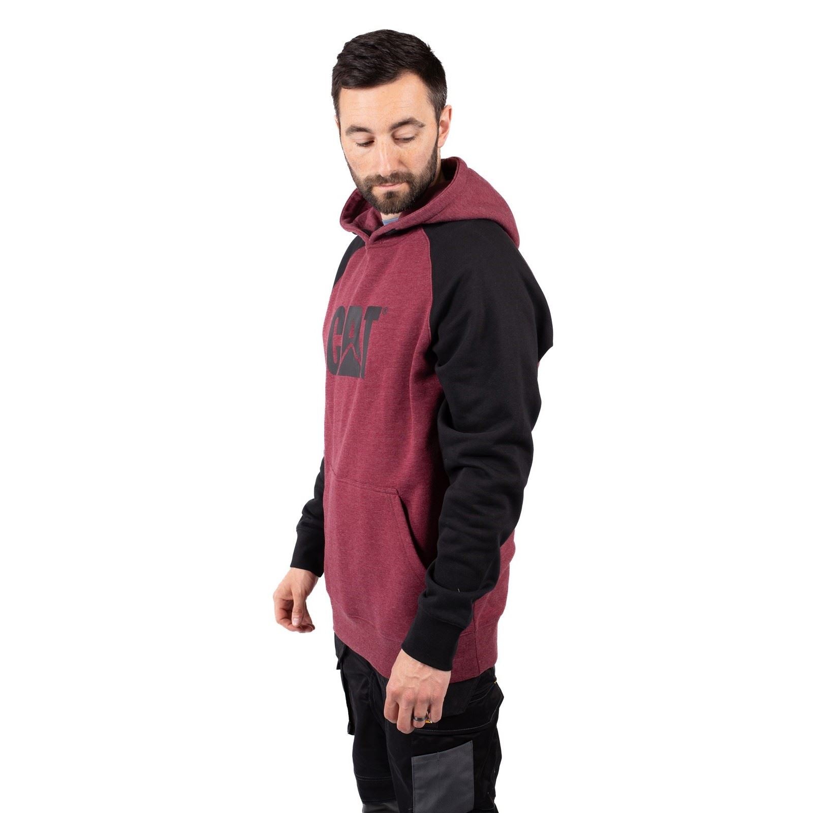 Caterpillar Raglan Sweat À Capuche Rouge En Coton Pour Homme