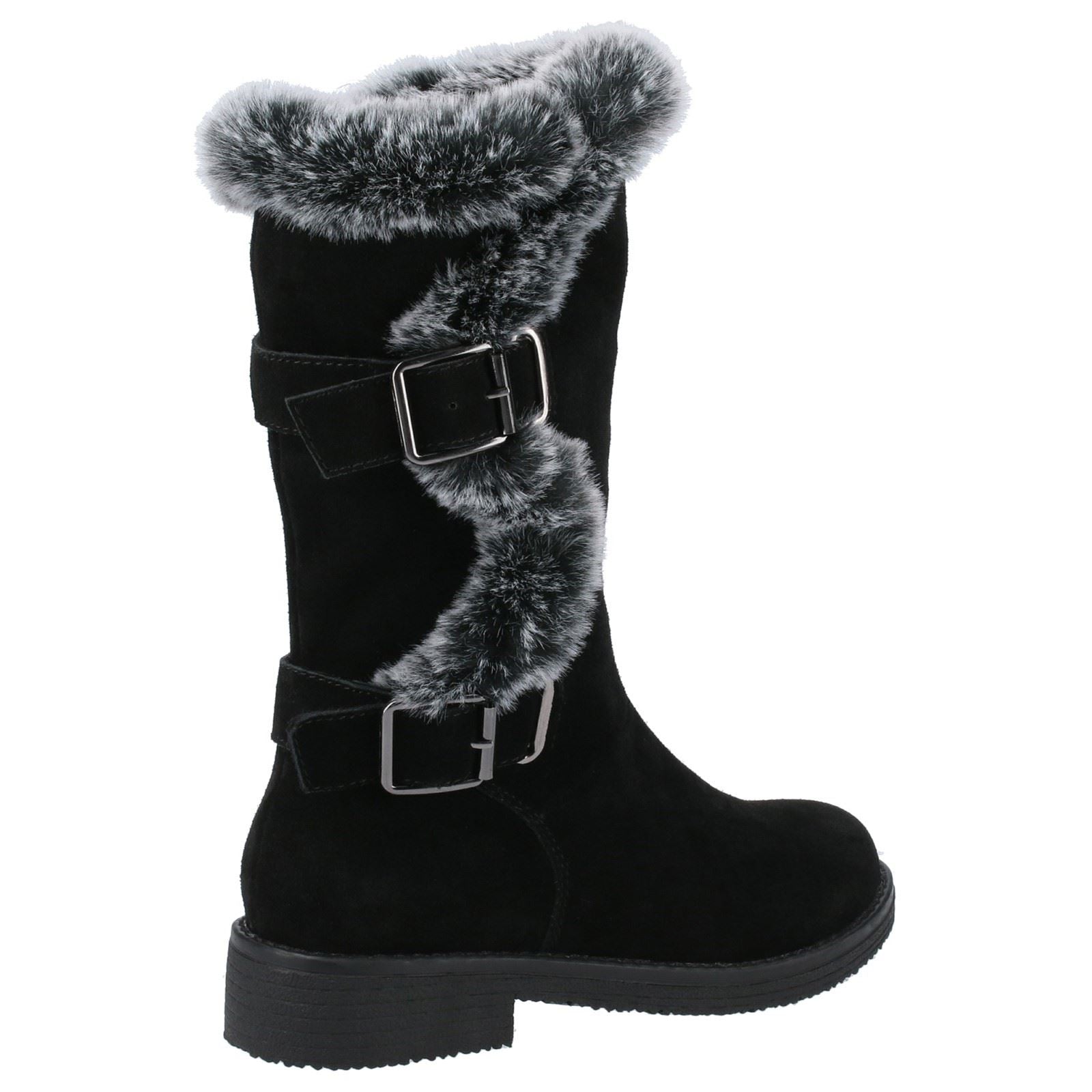 Hush Puppies Megan Wide Bottes En Daim Noir Pour Femmes