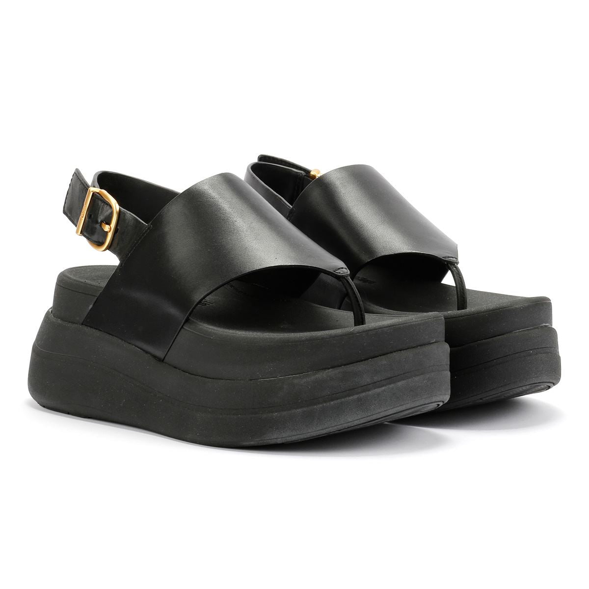 FitFlop F-Mode Sandales Noires Pour Femmes En Cuir