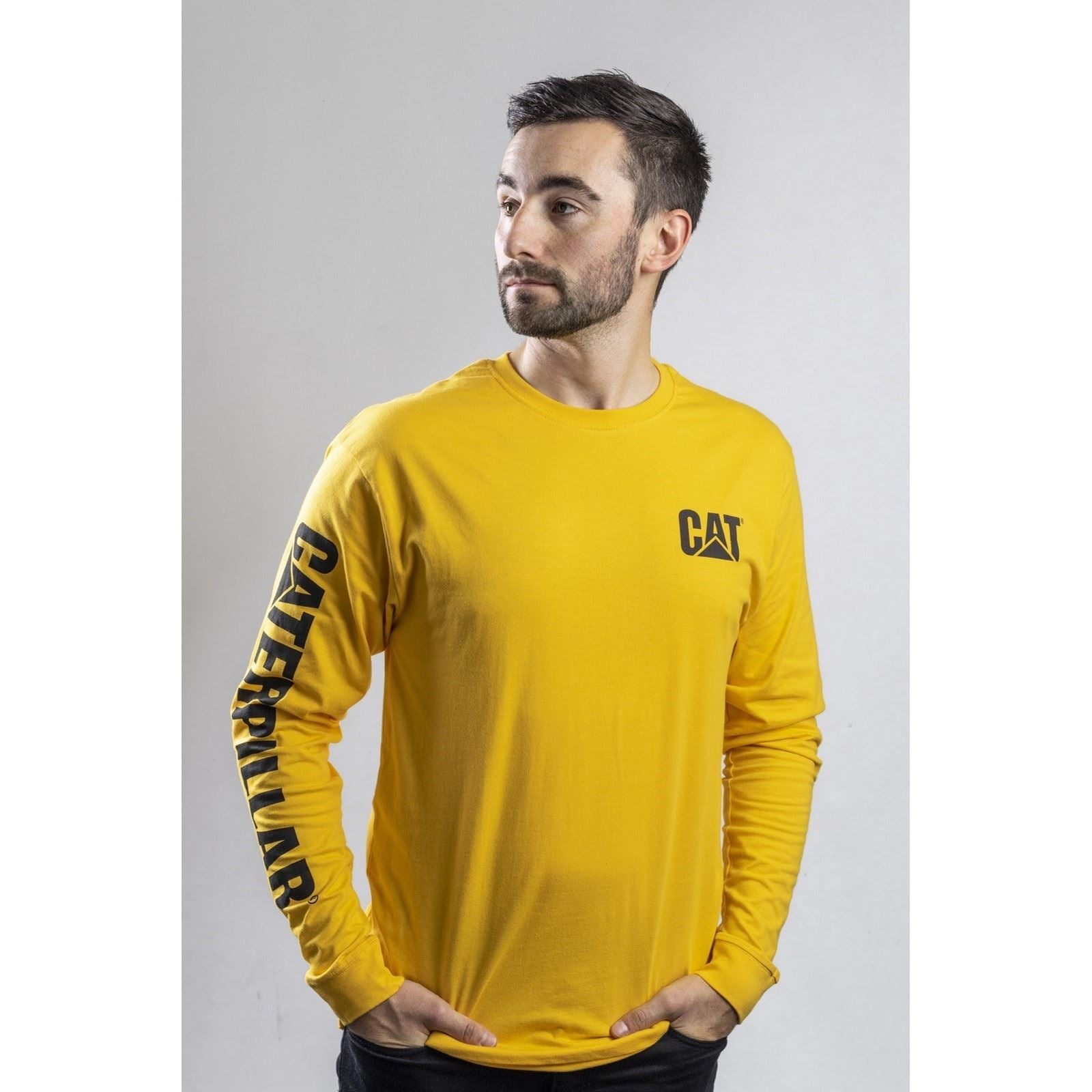 Caterpillar Trademark Banner Long Sleeve T-Shirt Jaune En Coton Pour Homme