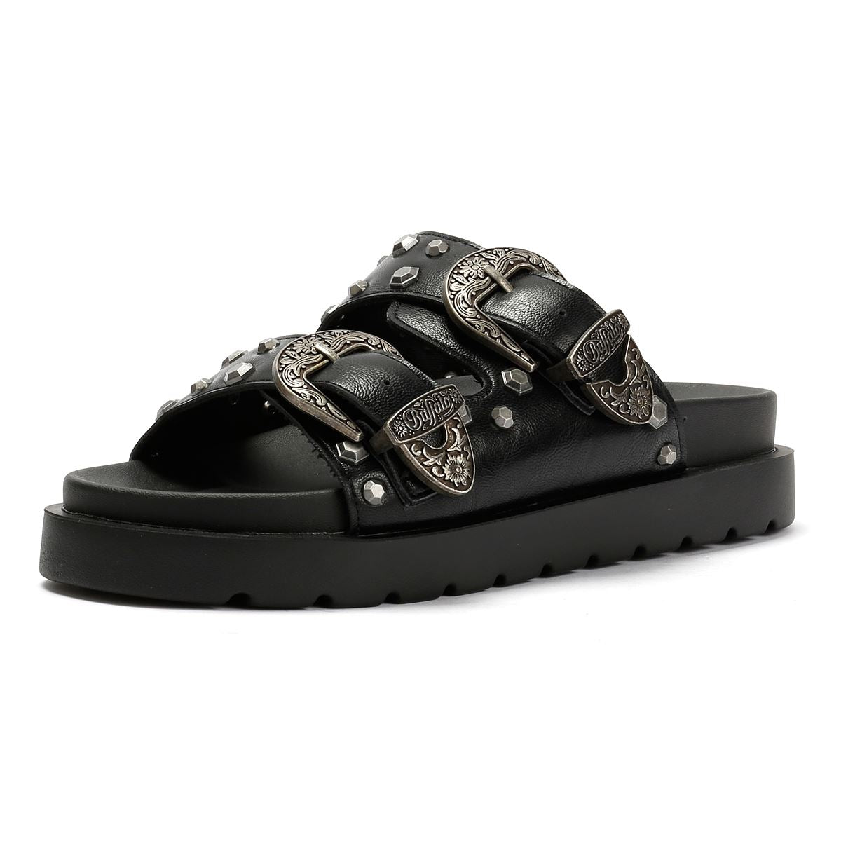Buffalo Raya Ari West Sandales Noires En Cuir Pour Femmes