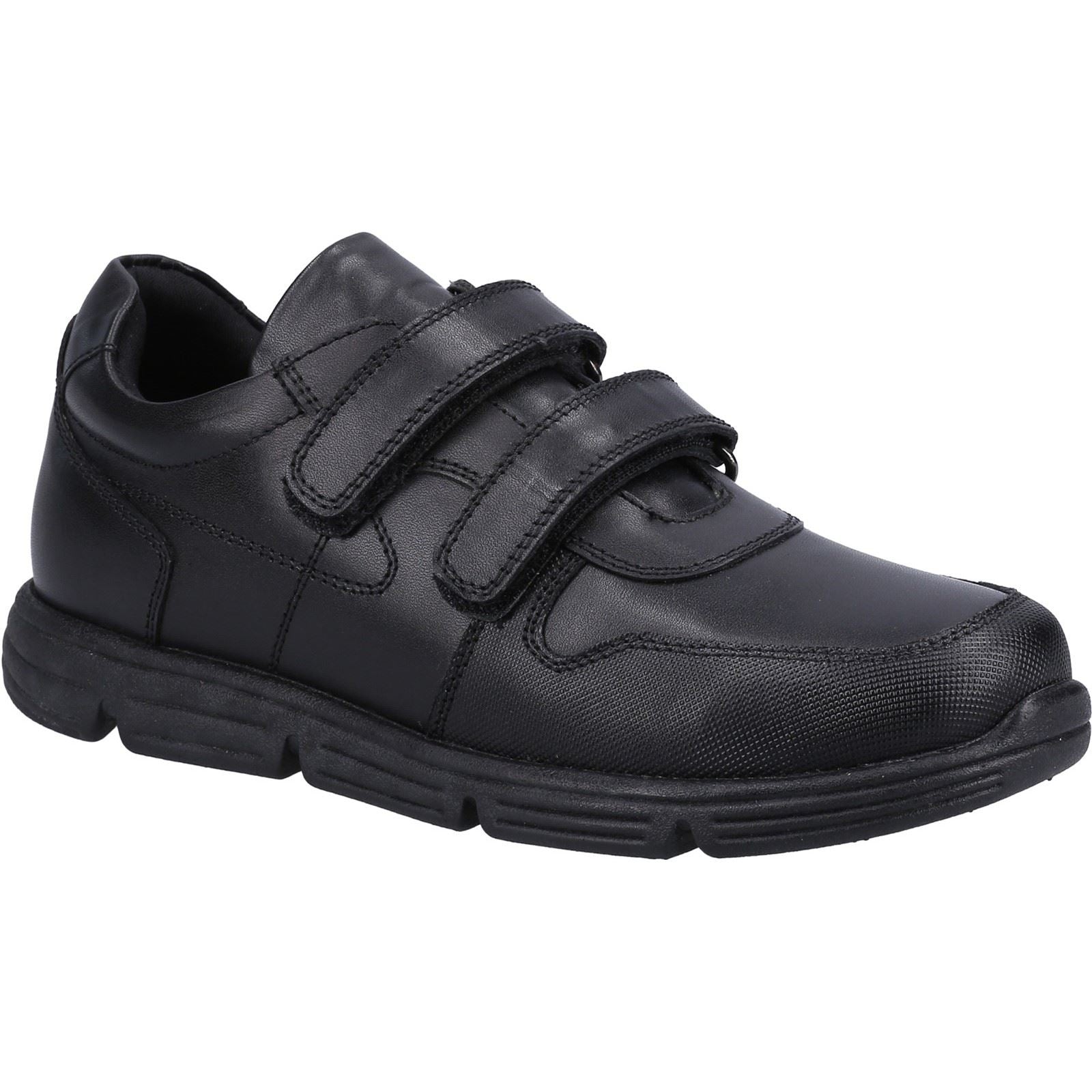 Hush Puppies Lucas SNR Chaussures Noires Pour Garçons En Cuir.