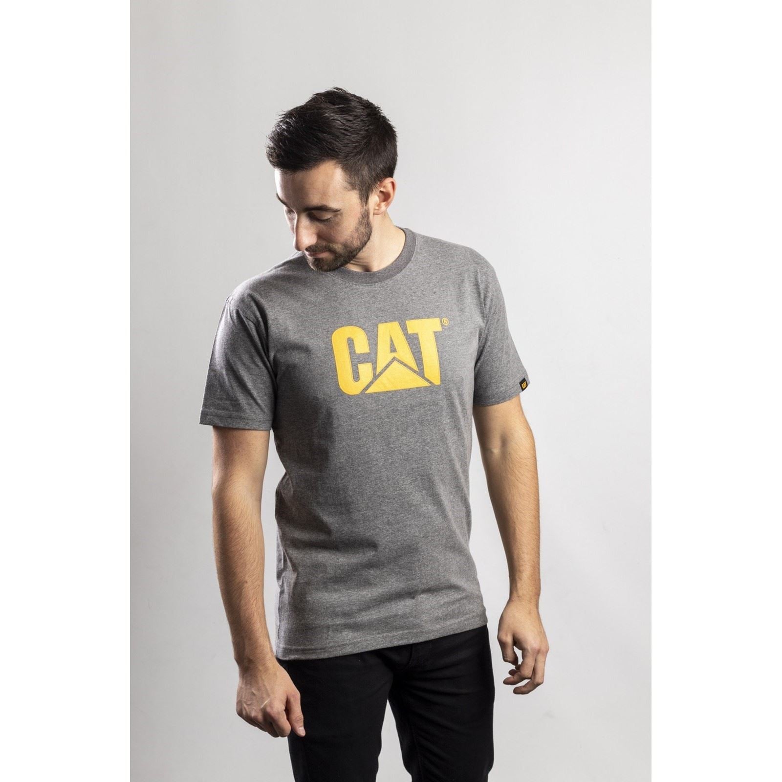 Caterpillar Trademark Logo T-Shirts À Manches Courtes Grises Pour Hommes En Coton