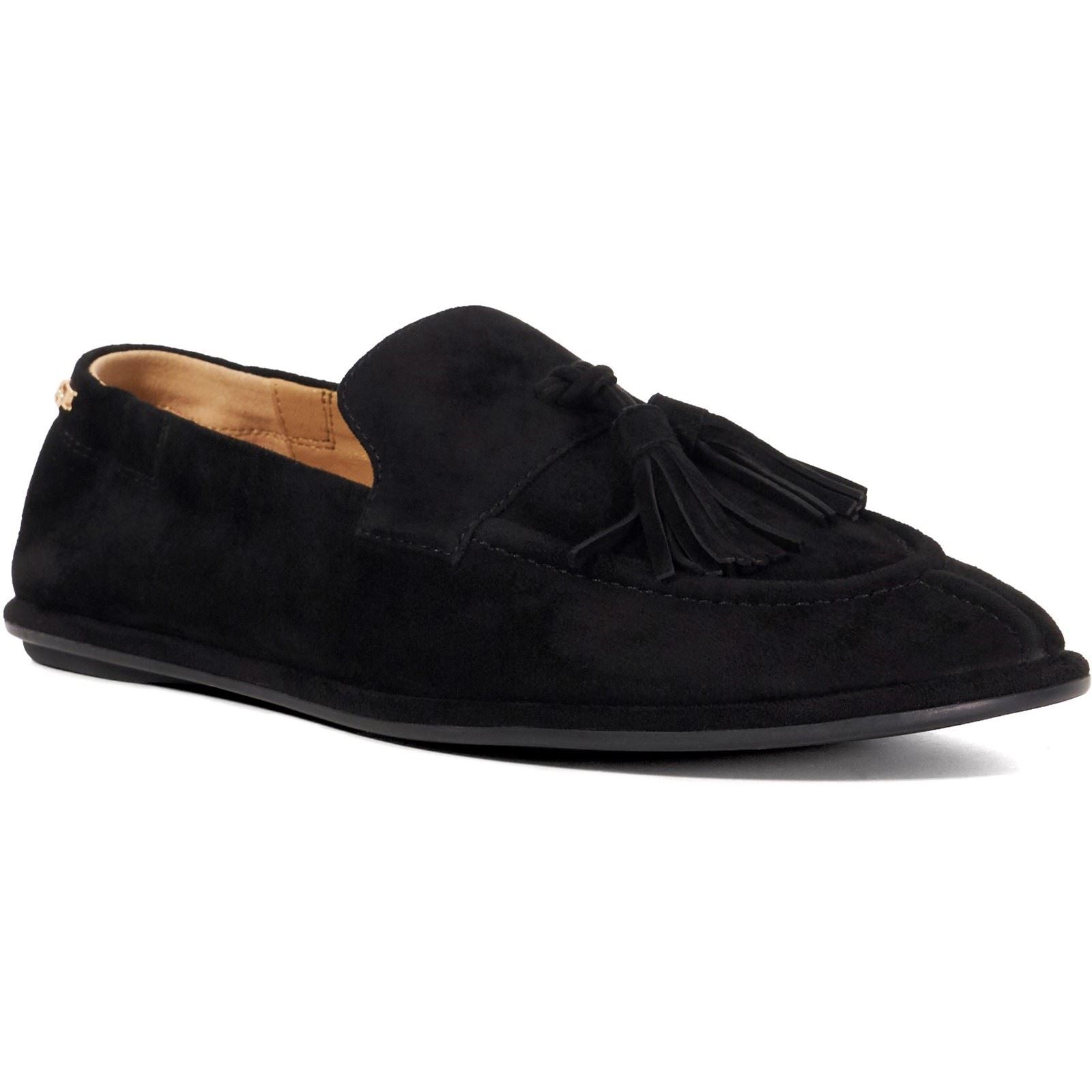 Dune Grounding Mocassins Noirs En Cuir Pour Femmes Suede
