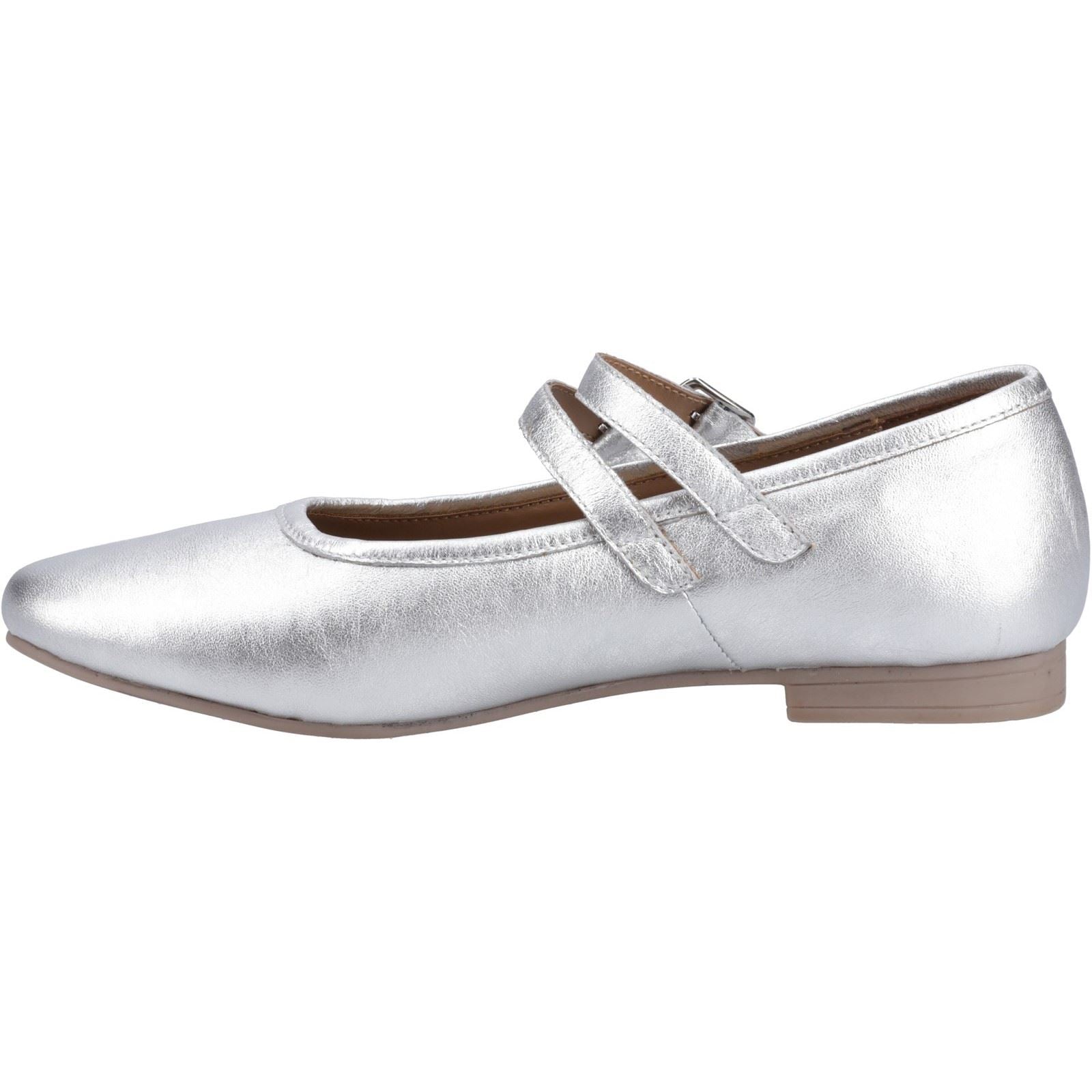 Hush Puppies Nancy Mary Jane Chaussures Plates En Cuir Pour Femmes Couleur Argent
