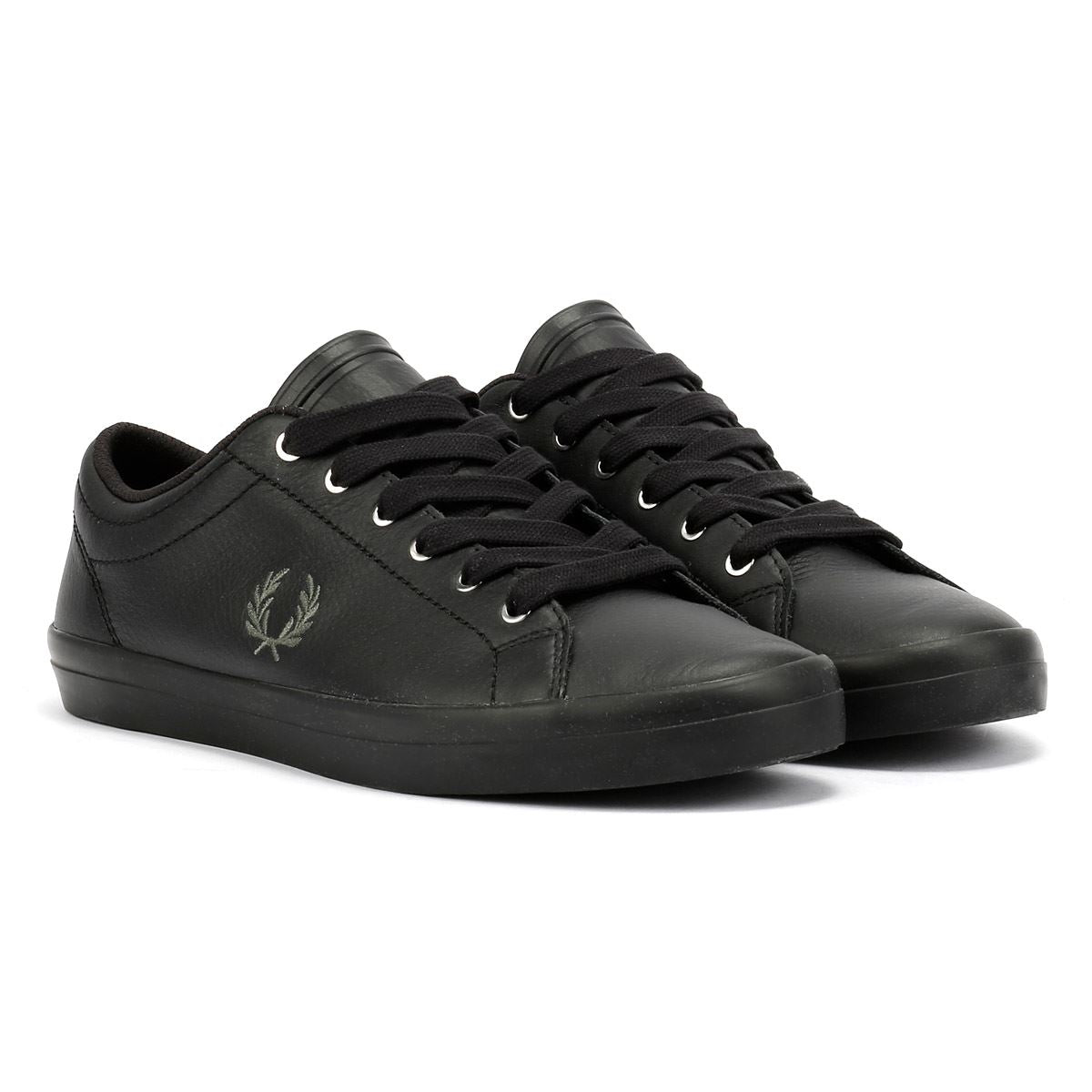 Fred Perry Baseline Baskets En Cuir Noir Pour Hommes