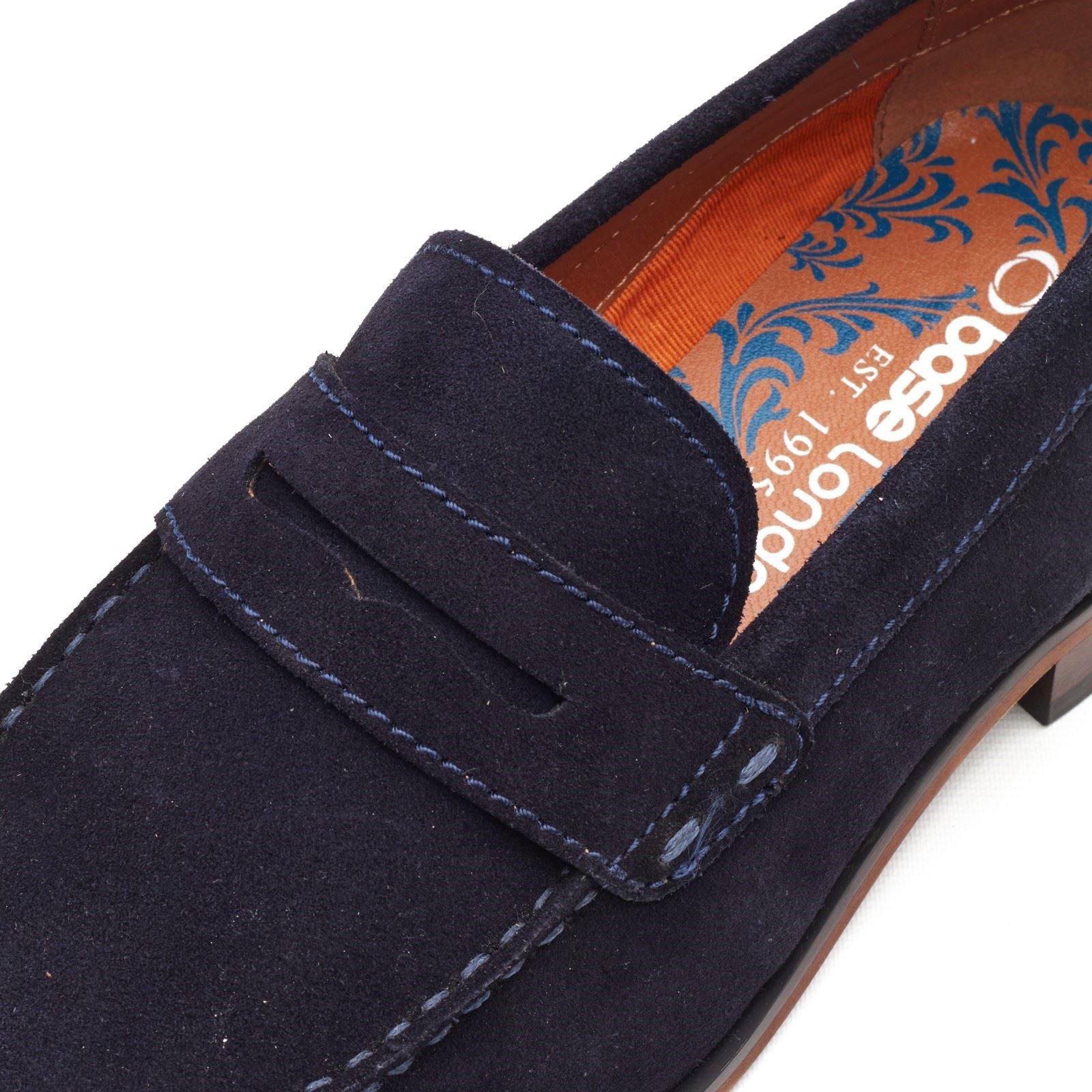 Base London Slate Loafer Mocassins En Cuir Pour Hommes Bleu Marine