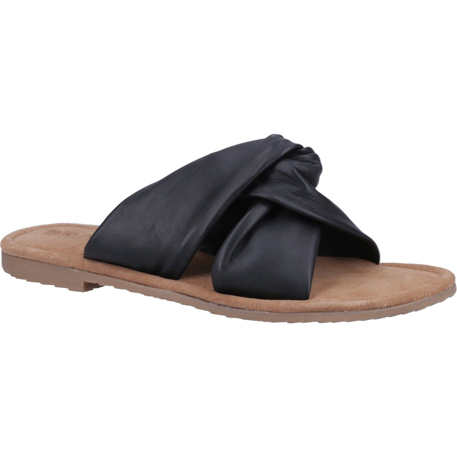 Hush Puppies Amy Wide Fit Sandales Noires Pour Femmes En Cuir