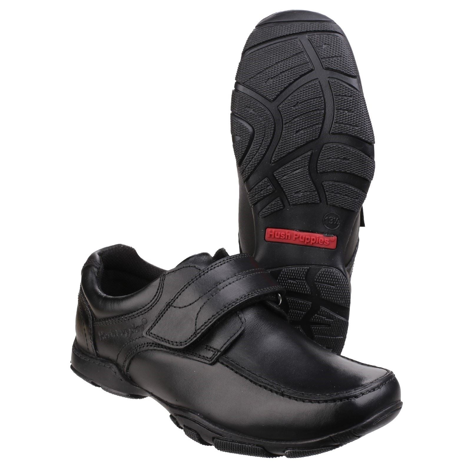 Hush Puppies Freddy 2 Junior Chaussures Noires Pour Garçons En Cuir.