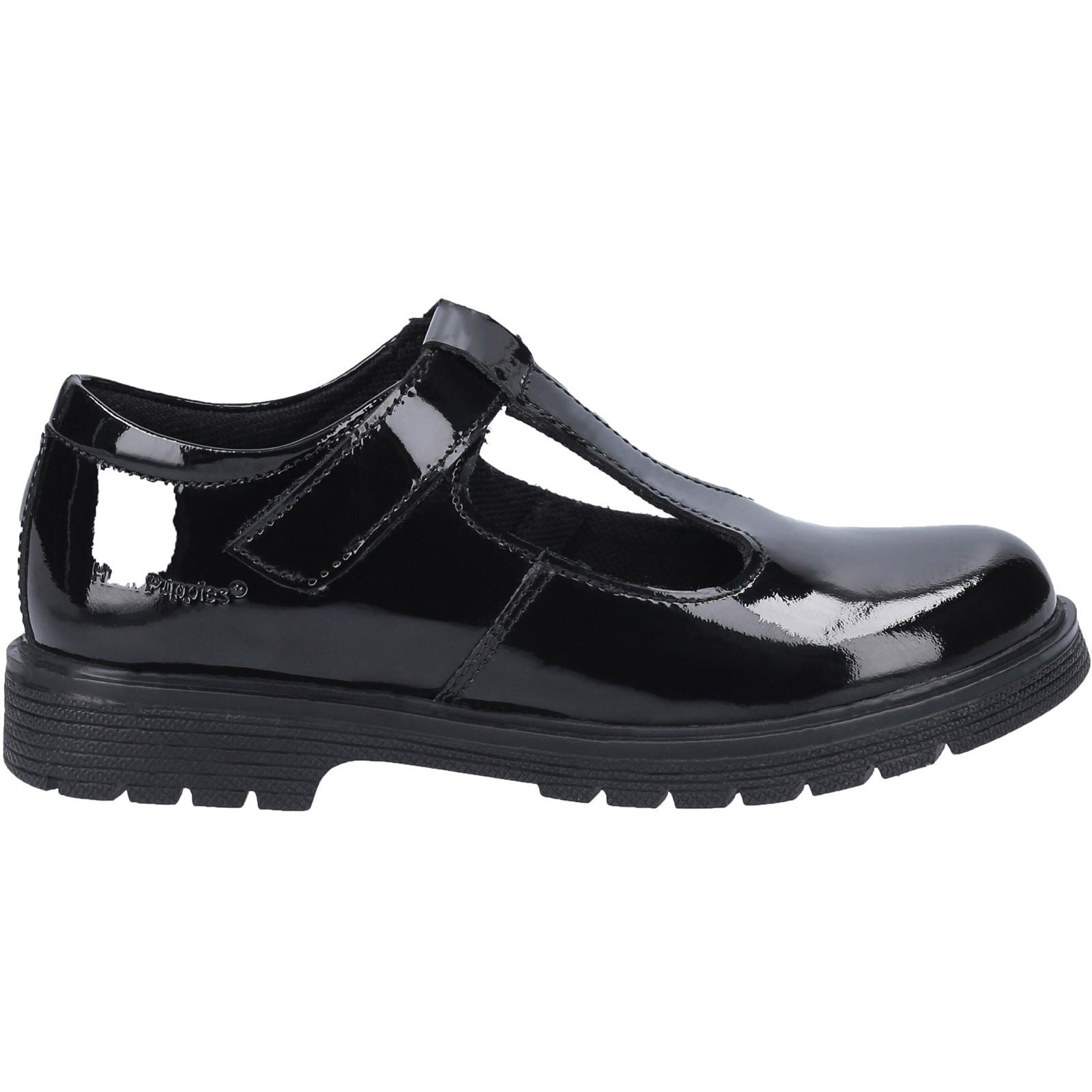 Hush Puppies Gracie Senior Patent Chaussures Noires En Cuir Verni Pour Filles
