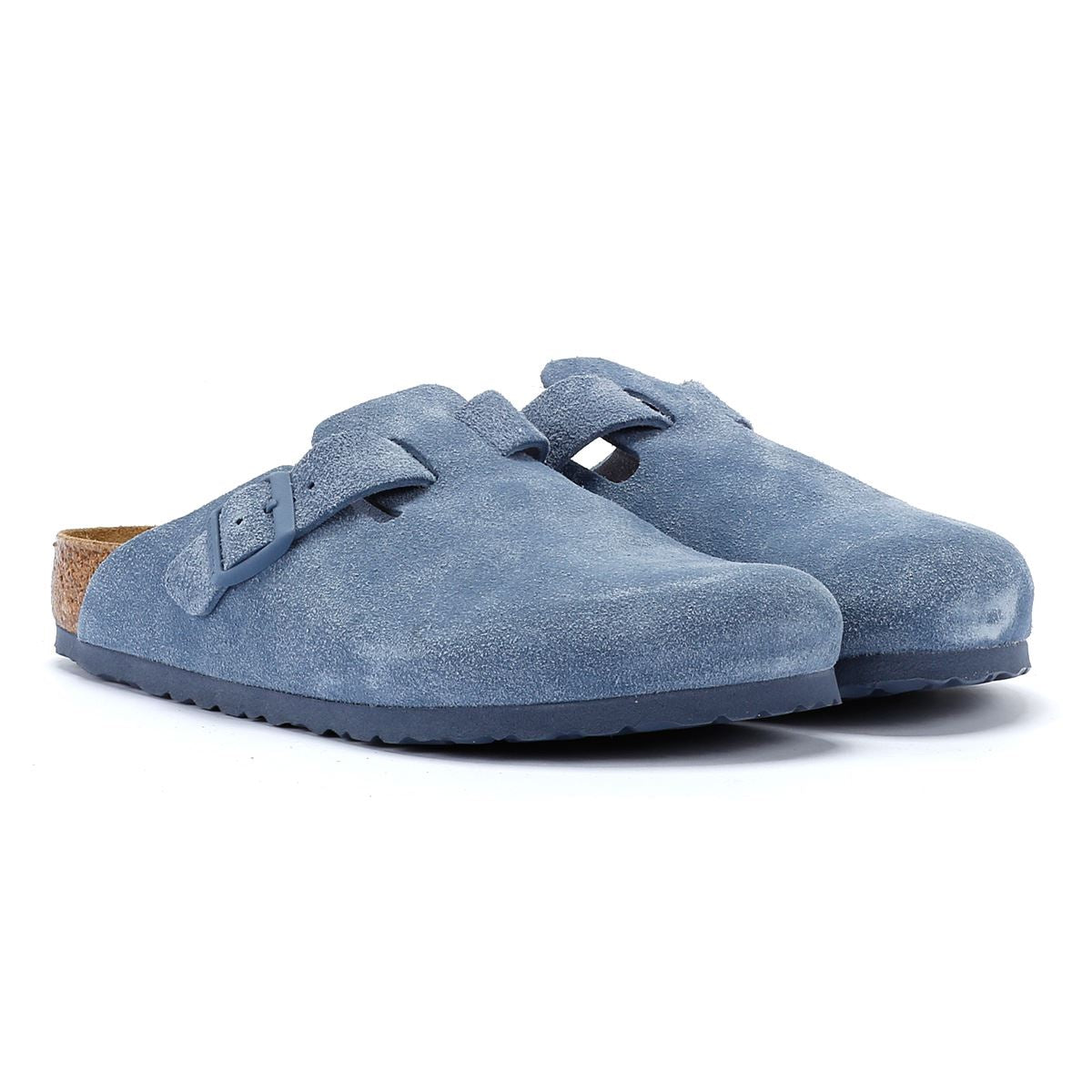 Birkenstock Boston Sabots En Daim Bleu Élémentaire