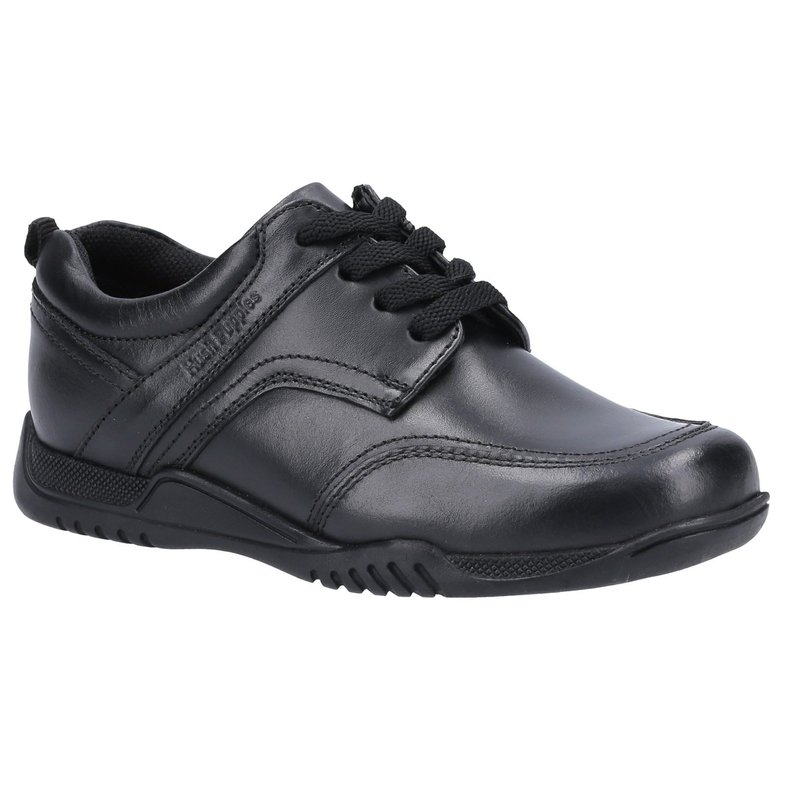 Hush Puppies Harvey Senior Chaussures Noires Pour Garçons En Cuir À Lacets