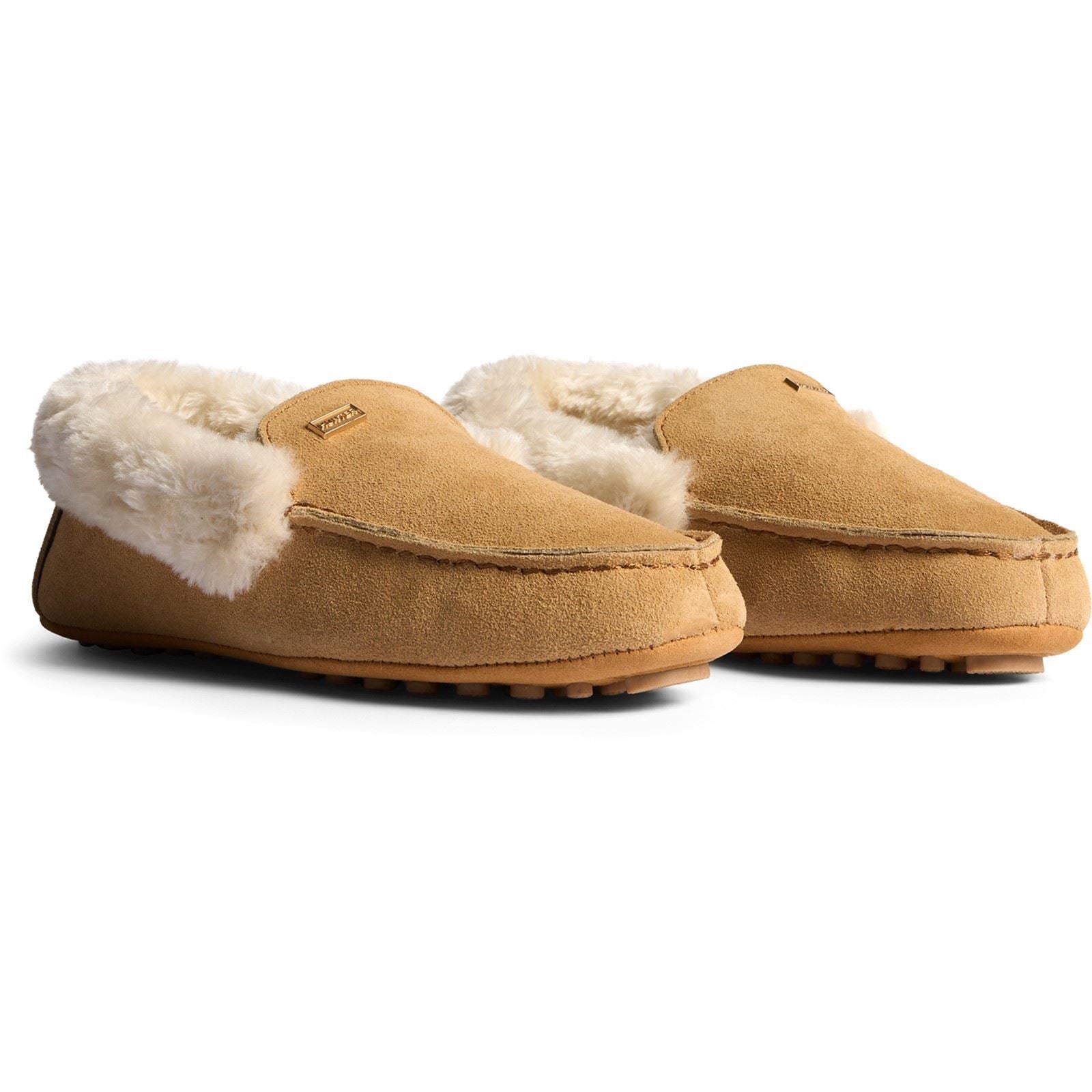 Hunter Womens Moccasin Sherpa Chaussons En Suède Pour Femmes Biscuit
