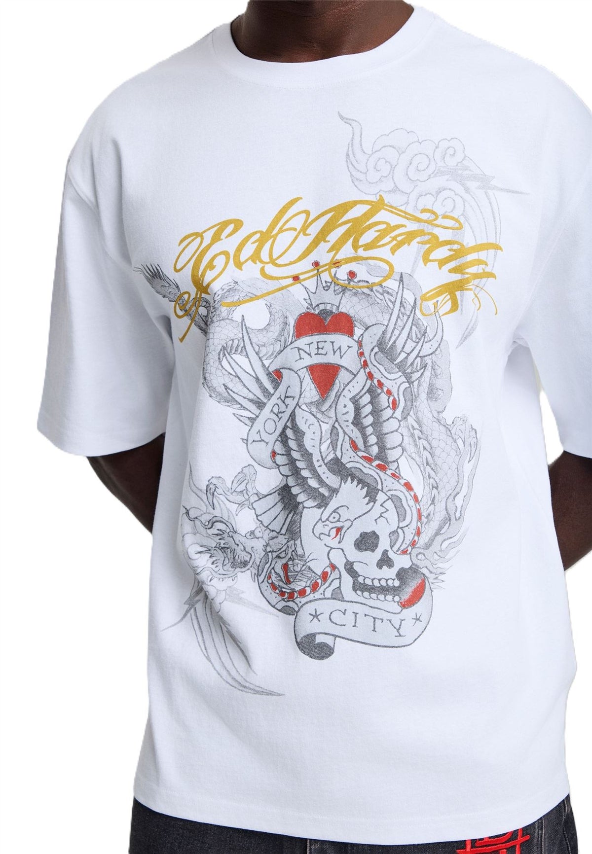 Ed Hardy Storming New York Graphic Relaxed T-Shirts Blancs Pour Hommes