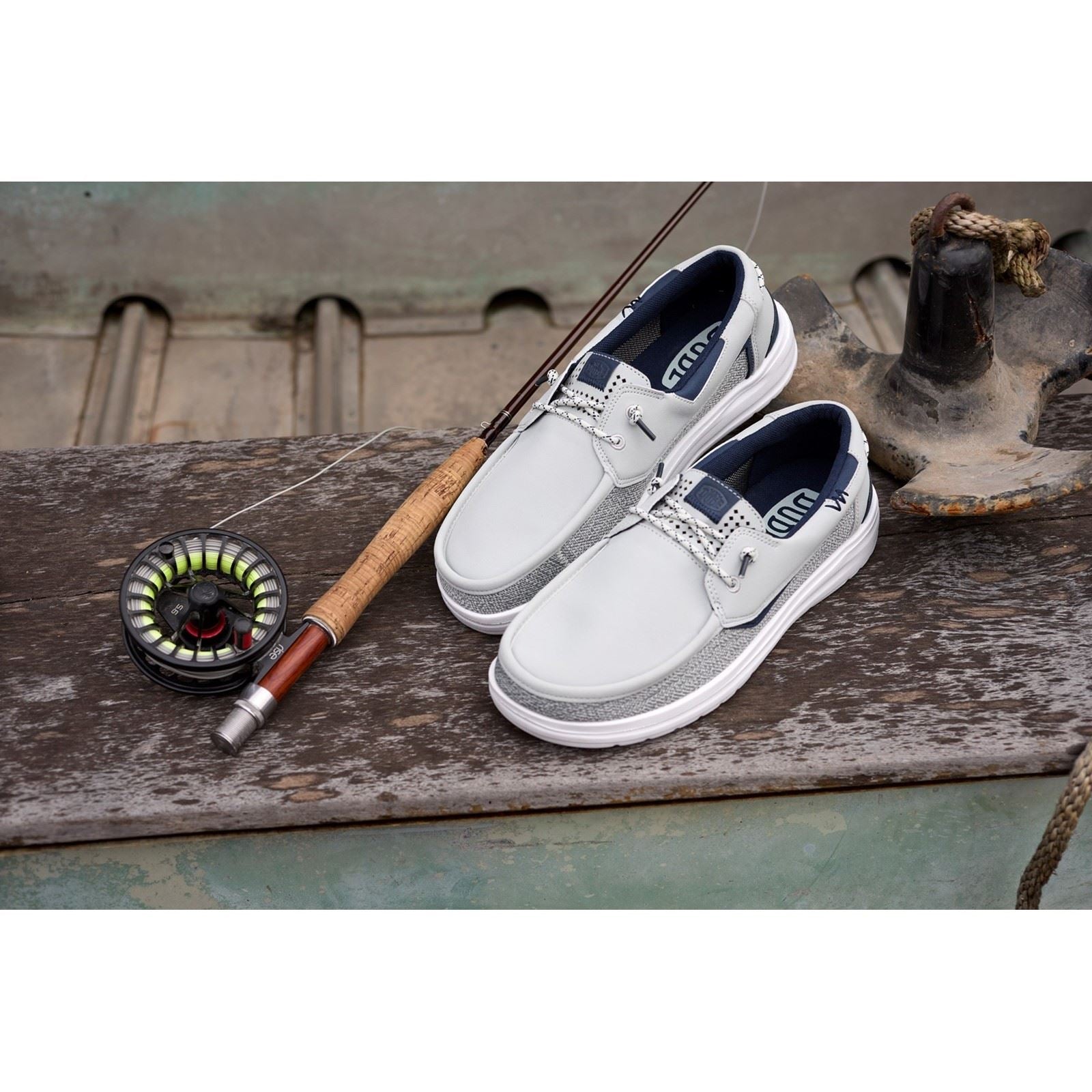 HEYDUDE Welsh Grip Classic Mesh Chaussures Bateau Pour Homme En Mélange De Coton Gris Tempête/Marine