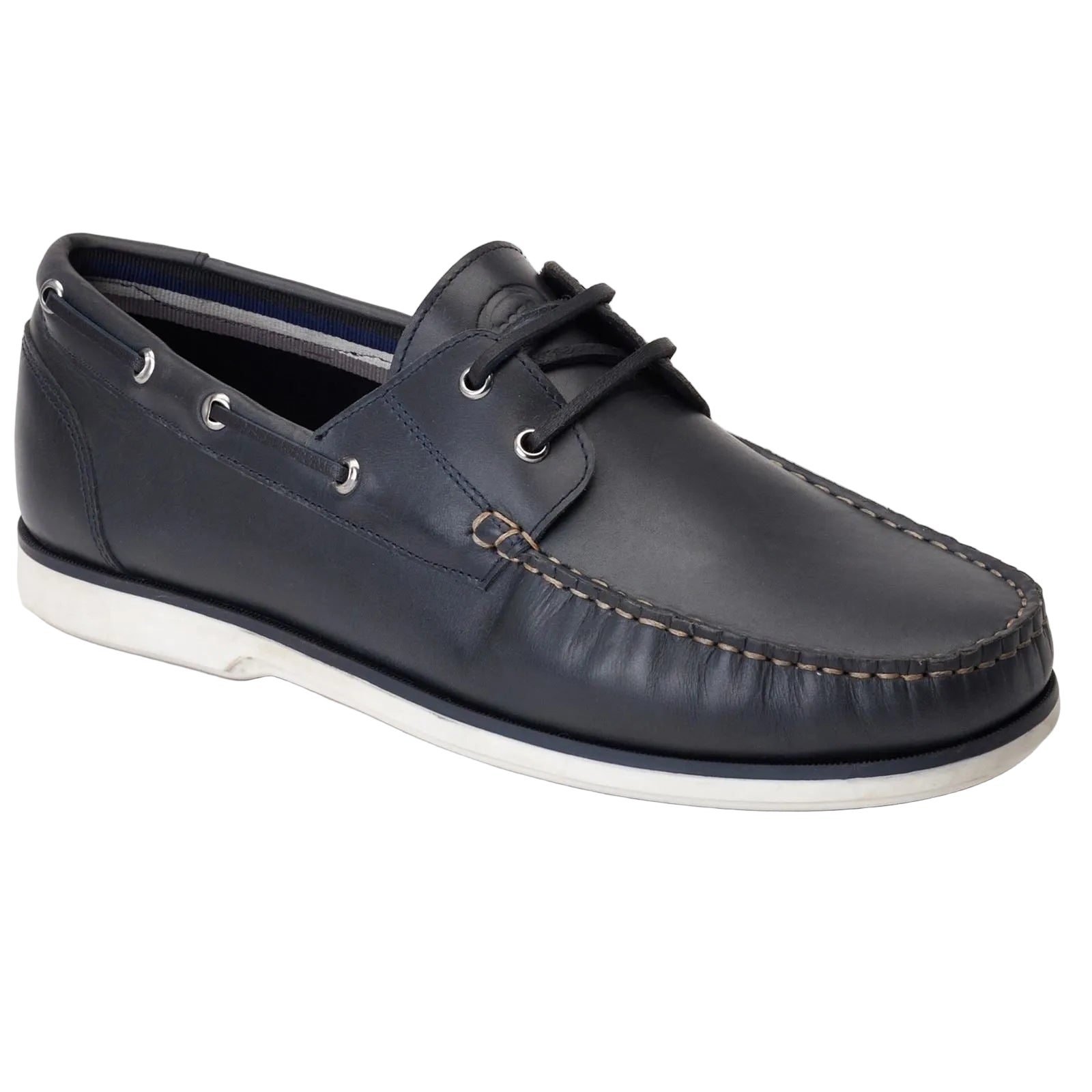 Base London Stern Chaussures Bateau En Cuir Pour Hommes, Bleu Marine