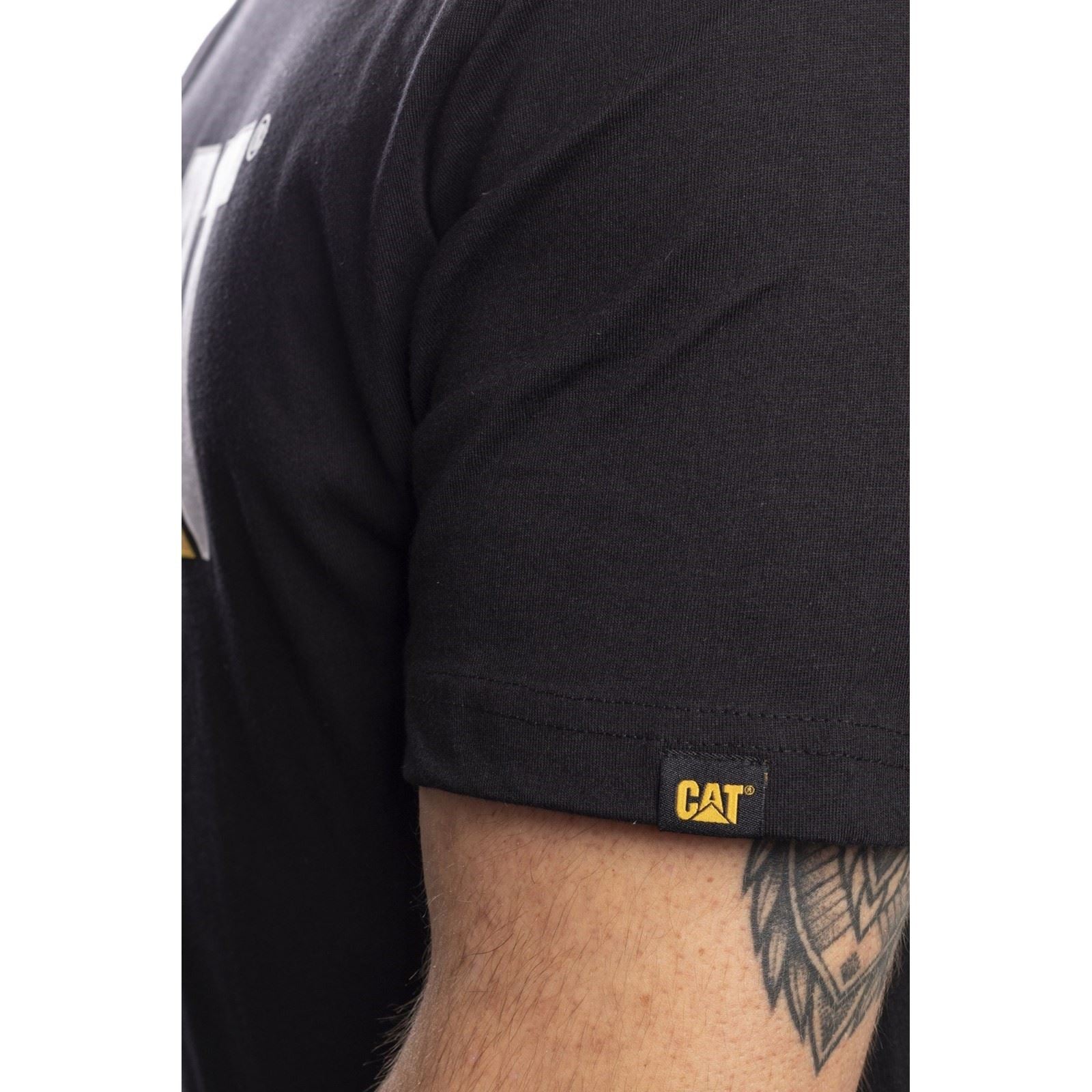 Caterpillar Trademark Logo T-Shirts À Manches Courtes Noirs En Coton Pour Hommes
