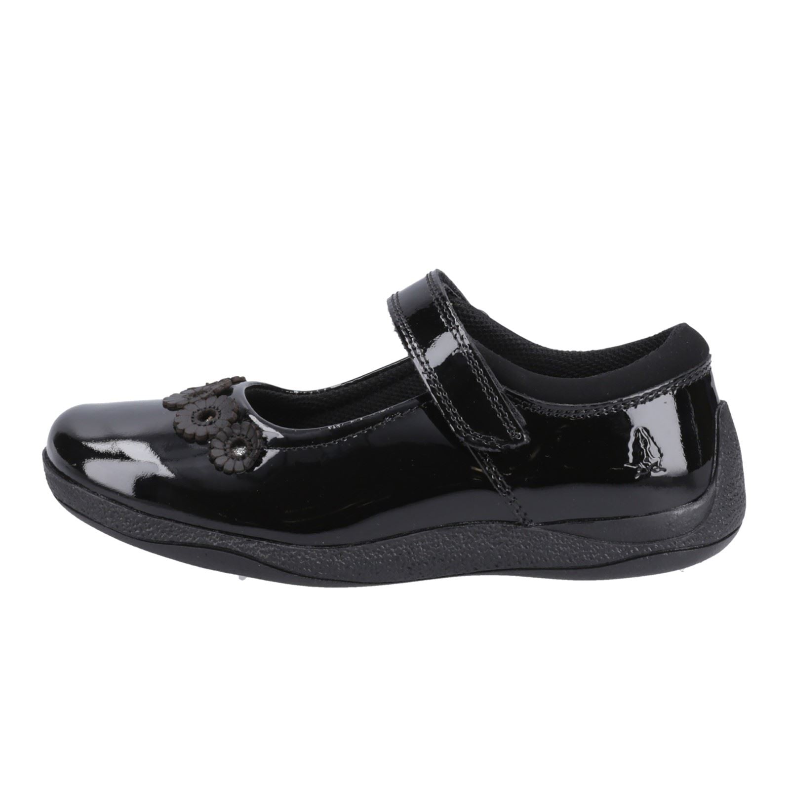 Hush Puppies Christina Patent Junior Chaussures Noires Pour Filles En Cuir