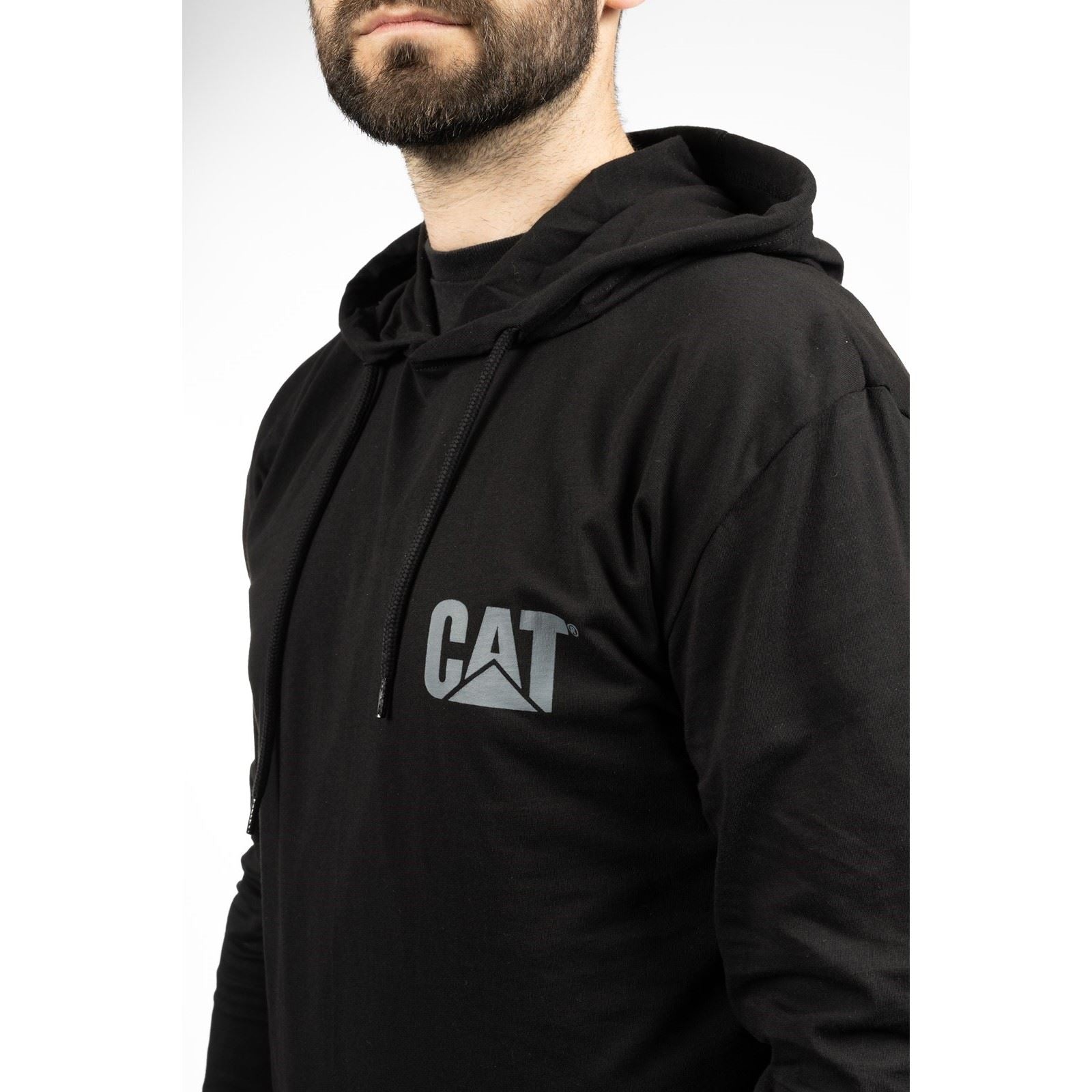 Caterpillar Hooded Long Sleeve T-Shirt Noir En Coton Pour Homme