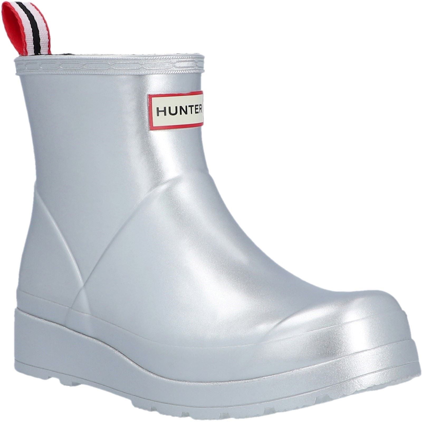 Hunter Play Short Boot Metallic Bottes Wellington En Caoutchouc Pour Femmes Argentées