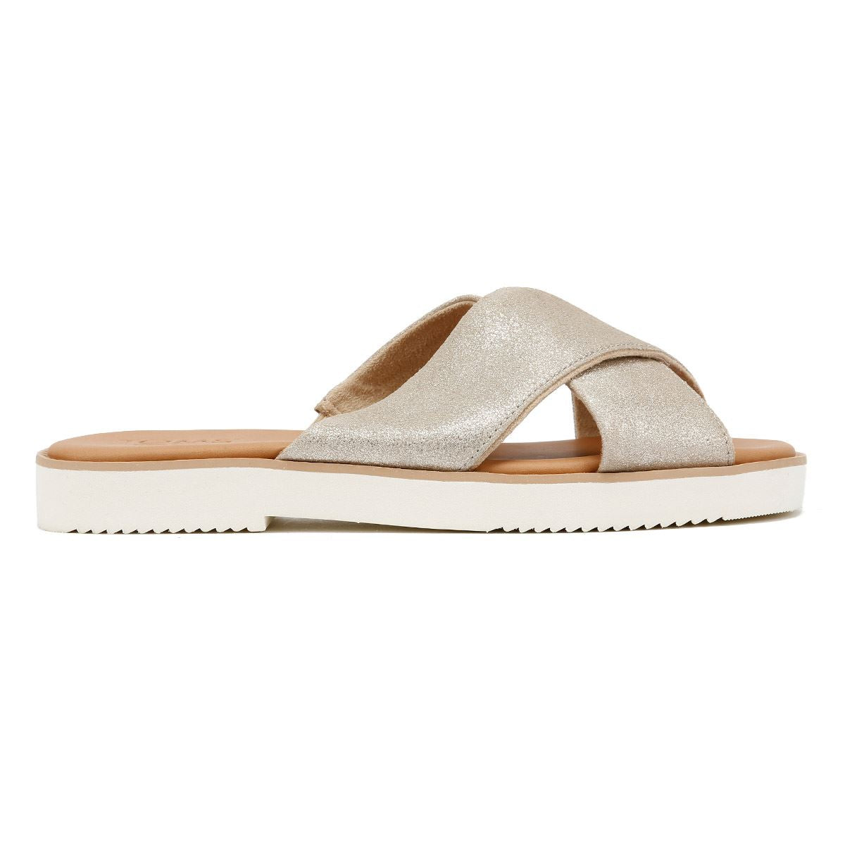 TOMS Mae Crossover Sandales Pour Femmes En Cuir Suédois Argenté
