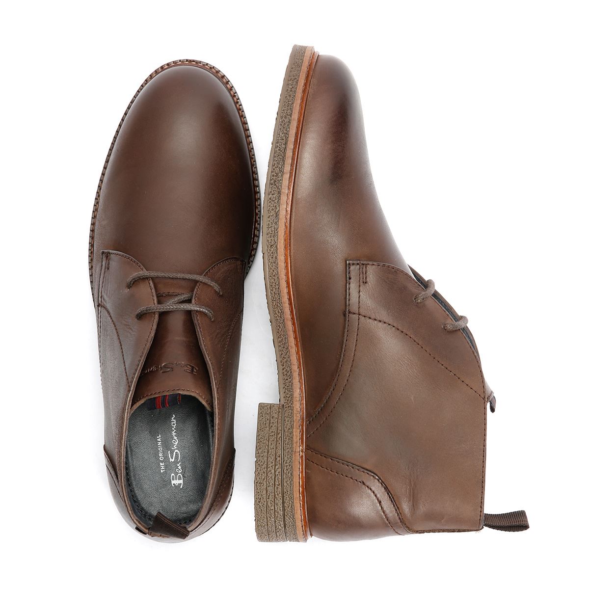 Ben Sherman Walker Chukka Bottes En Cuir Pour Hommes Marron