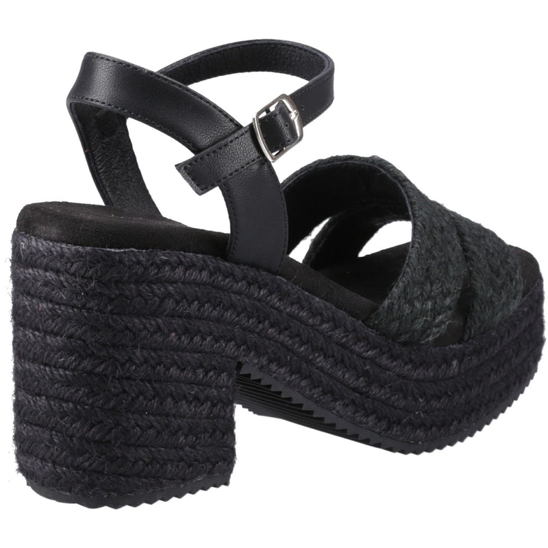 Hush Puppies Jamelia Espadrille Heel Sandales Noires Pour Femme En Textile