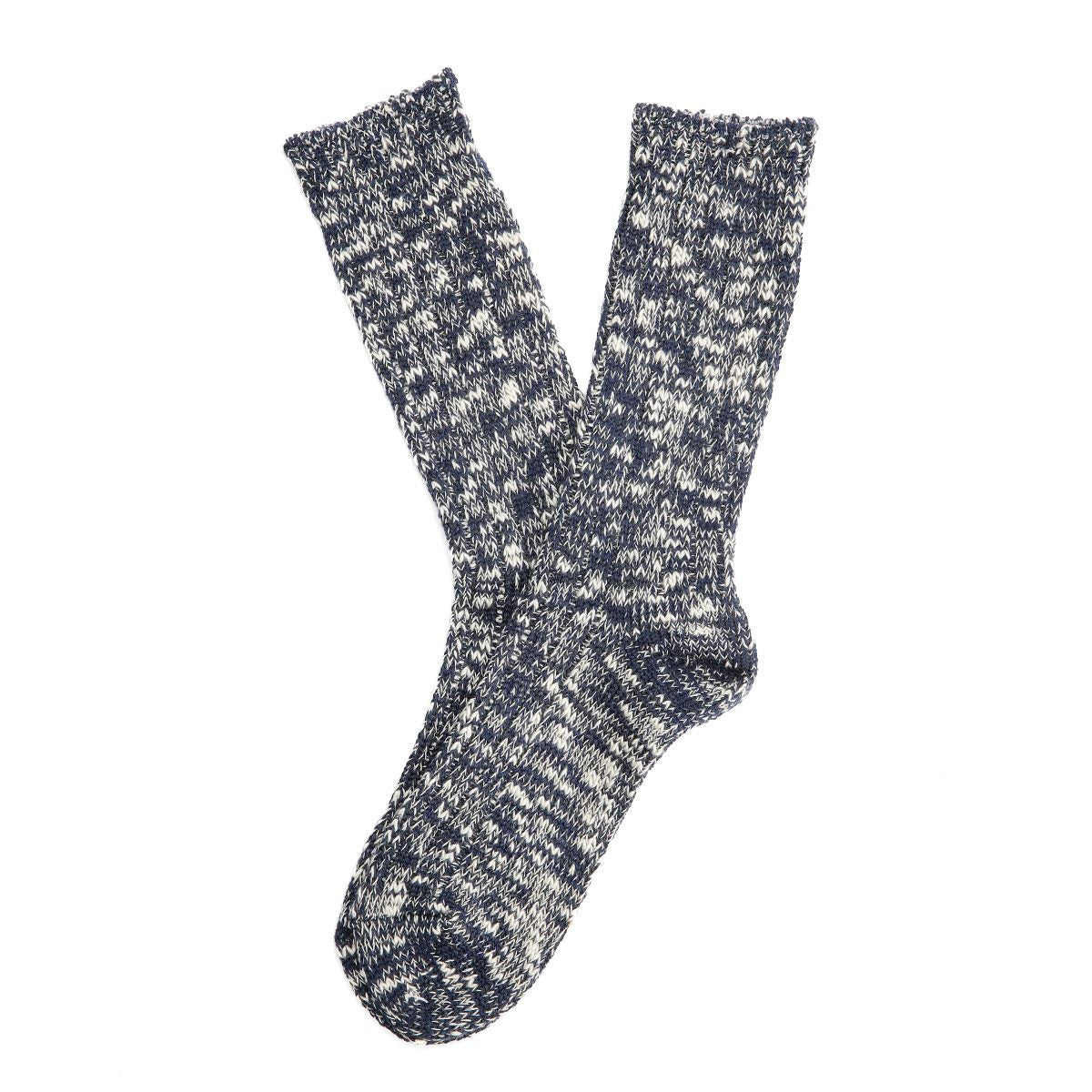 Anonymous Ism Classic Slub Crew Chaussettes Pour Hommes Bleu Hautes Jusqu'Au Mollet