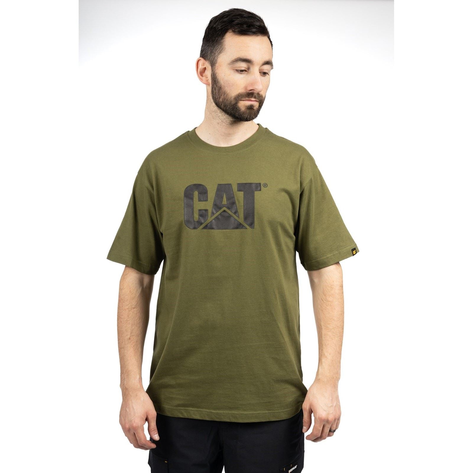 Caterpillar Trademark Logo T-Shirts En Coton Pour Hommes Verts À Manches Courtes