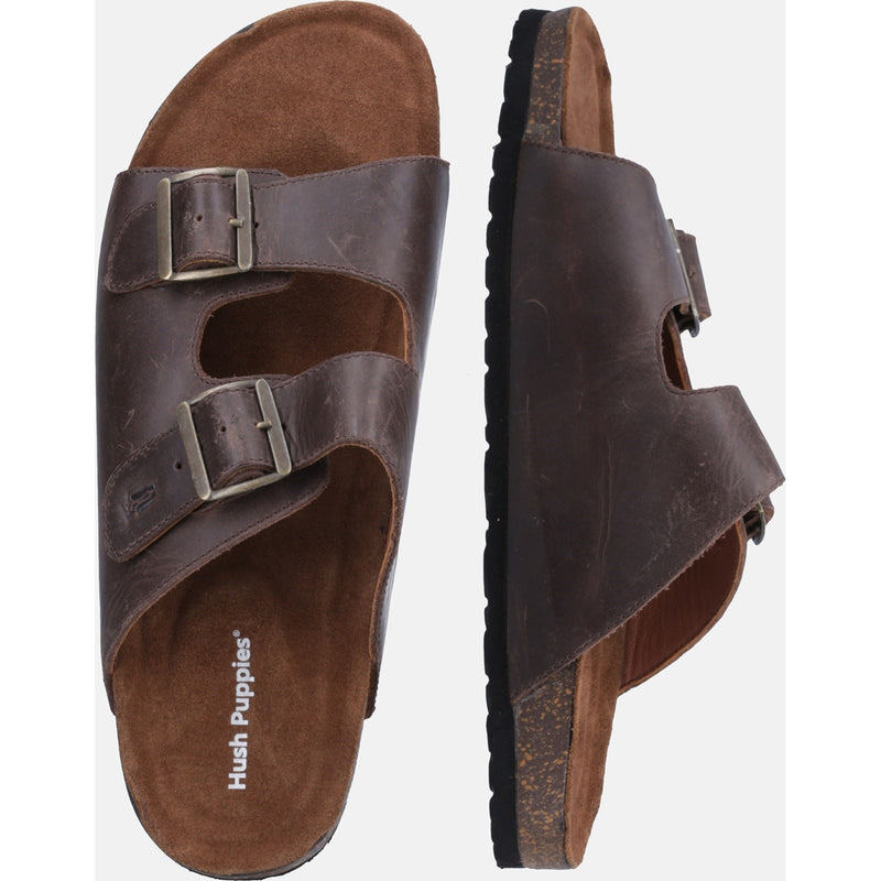 Hush Puppies Nash Slider Sandales Homme En Cuir Marron