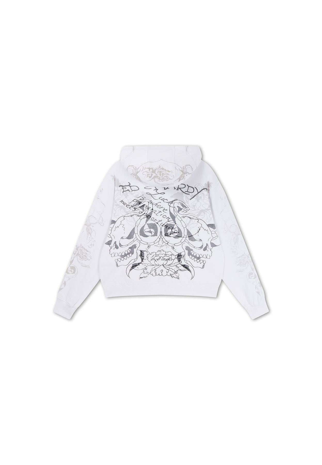 Ed Hardy Diamante Venom Enzyme Wash Relaxed Zip Thru Sweat-Shirts Et Sweat À Capuche Blancs Pour Femmes