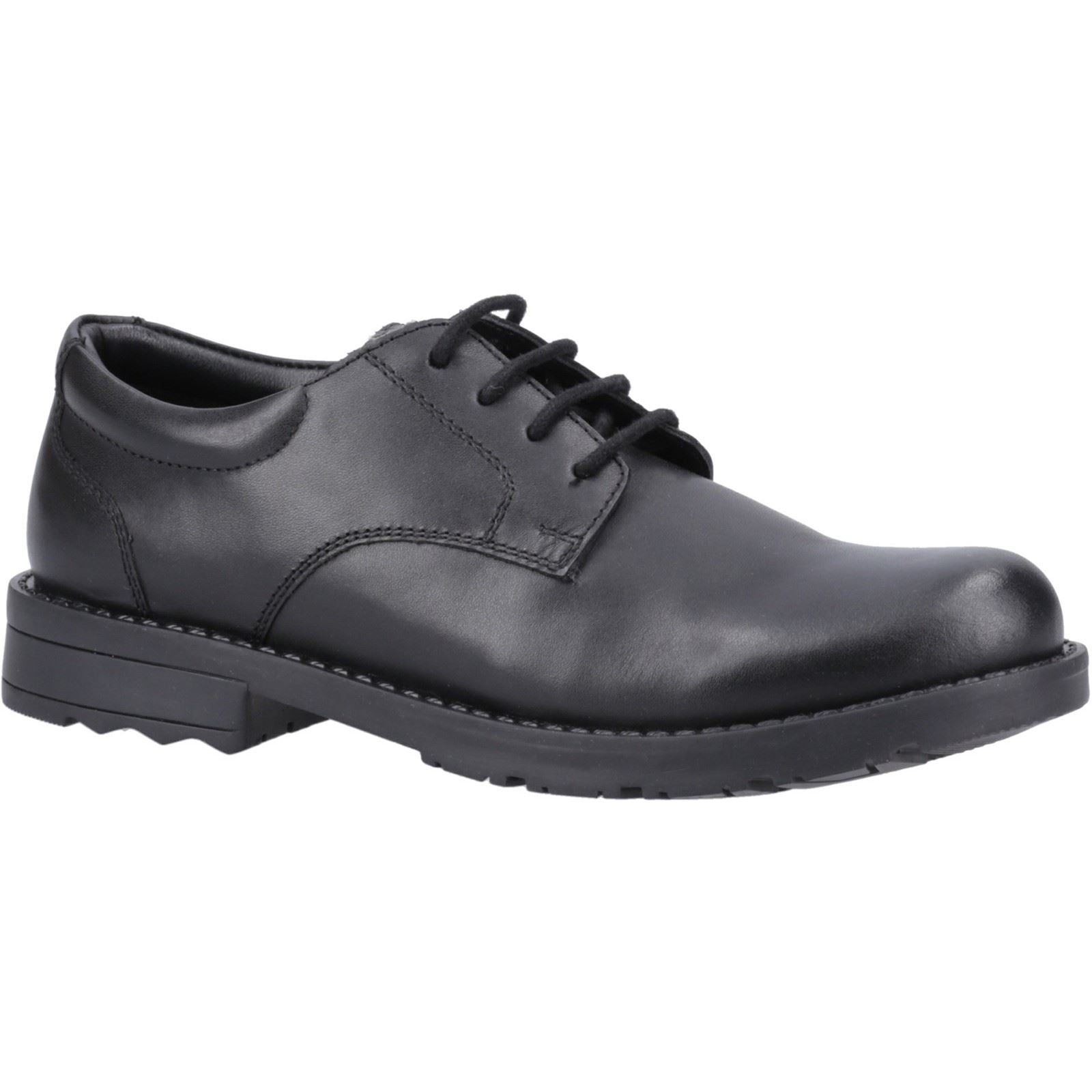 Hush Puppies Bruno Senior Chaussures Derby Noires En Cuir Pour Garçons