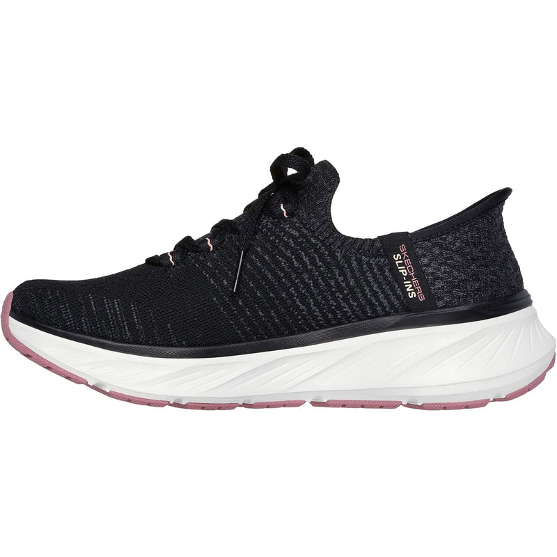 Skechers Edgeride Impression Baskets Textiles Femme Noires Et Roses
