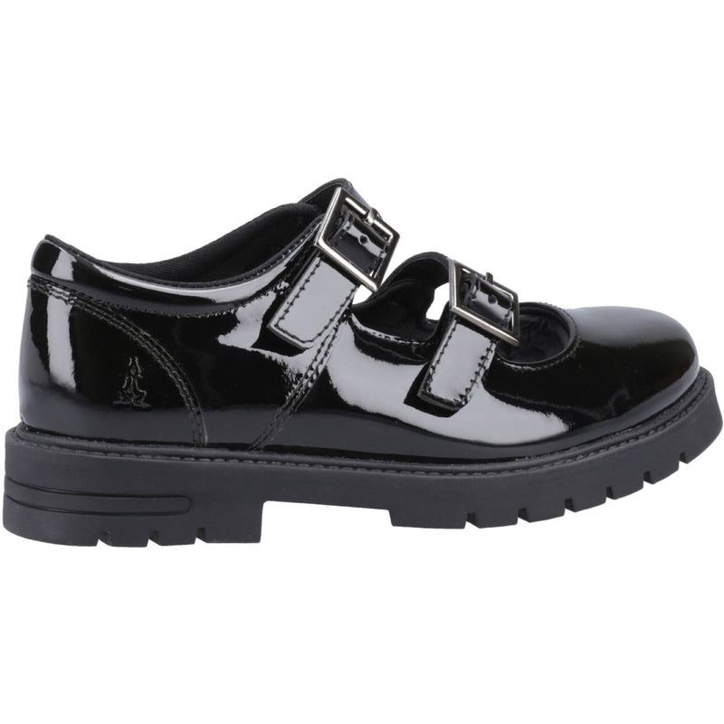 Hush Puppies Ella Patent Junior Chaussures Noires Pour Filles En Cuir