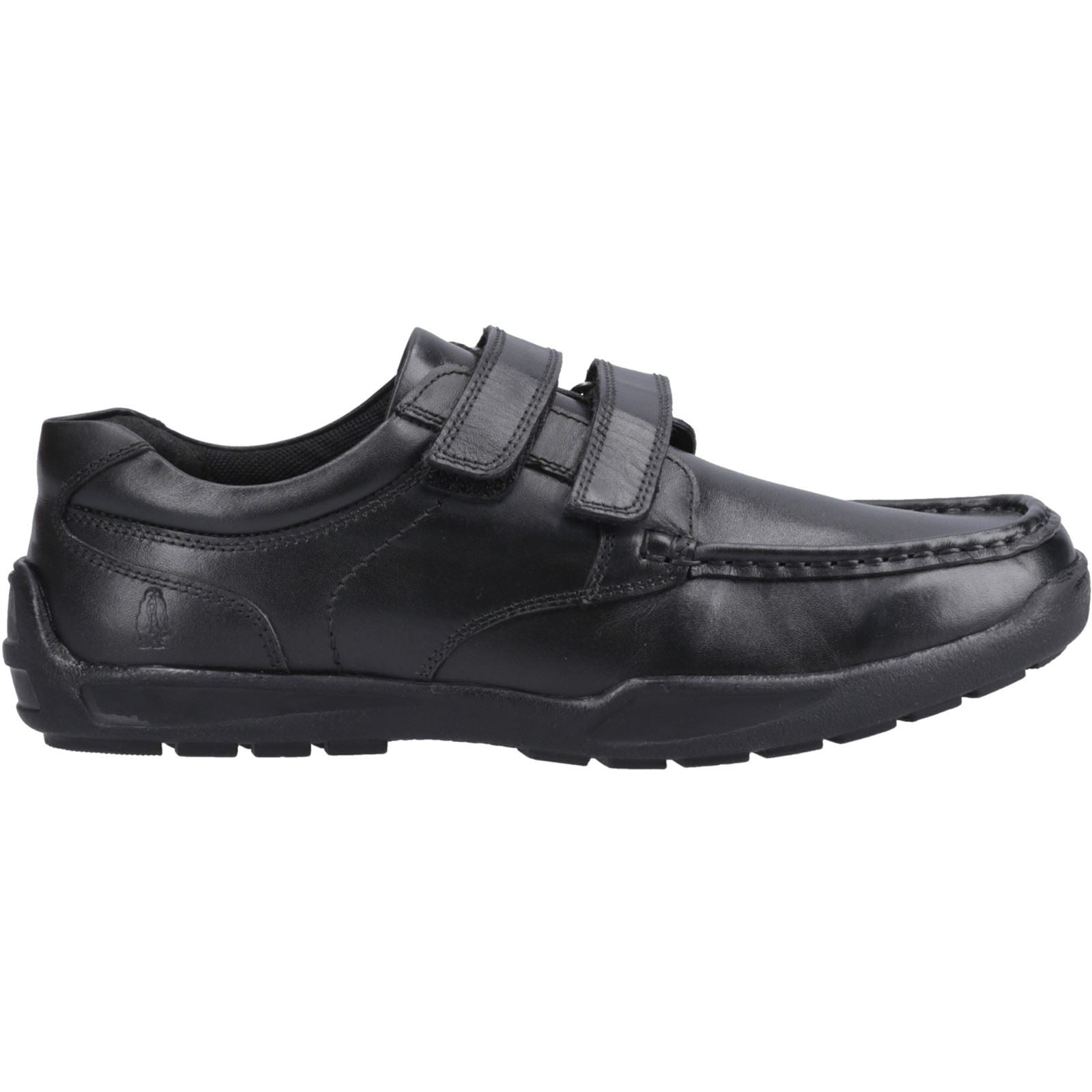 Hush Puppies Maddox Touch Fastening Chaussures Noires Pour Garçons En Cuir.