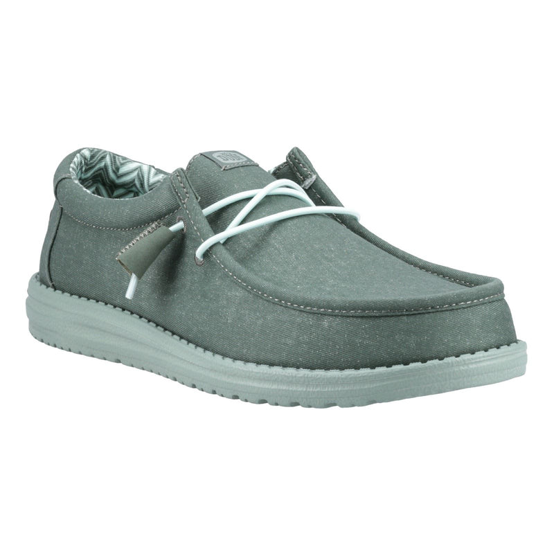 HEYDUDE Wally Canvas Chaussures Mocassins Pour Hommes En 100% Coton Vert Canard/Vert Iceberg